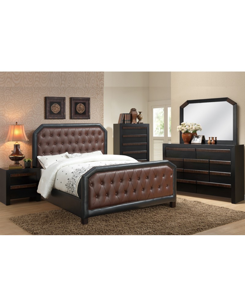 Burgundy Bonded Leather Queen Bed by Poundex -F9267