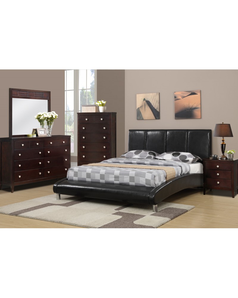  Wooden Queen Faux Leather Bed with curved footboard by Poundex - F9240Q