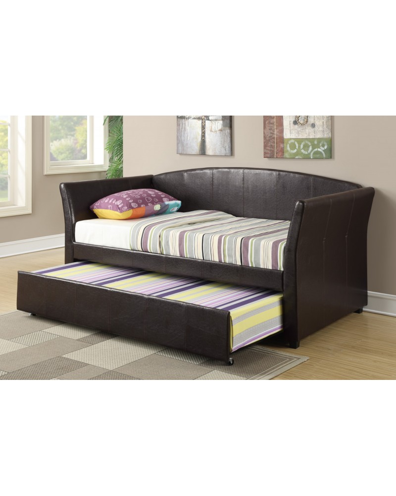 Dark Brown Wooden Twin Bed with Lower Trundle by Poundex - F9221