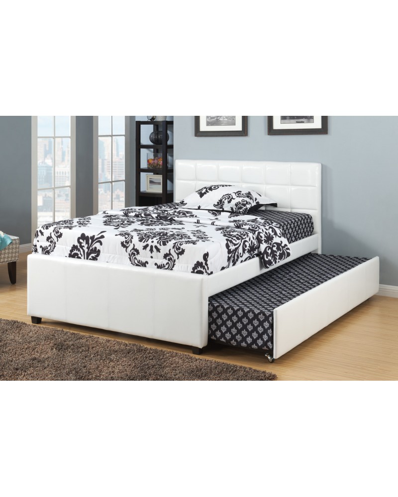 White Padded Twin Bed with Trundle by Poundex -F9216T