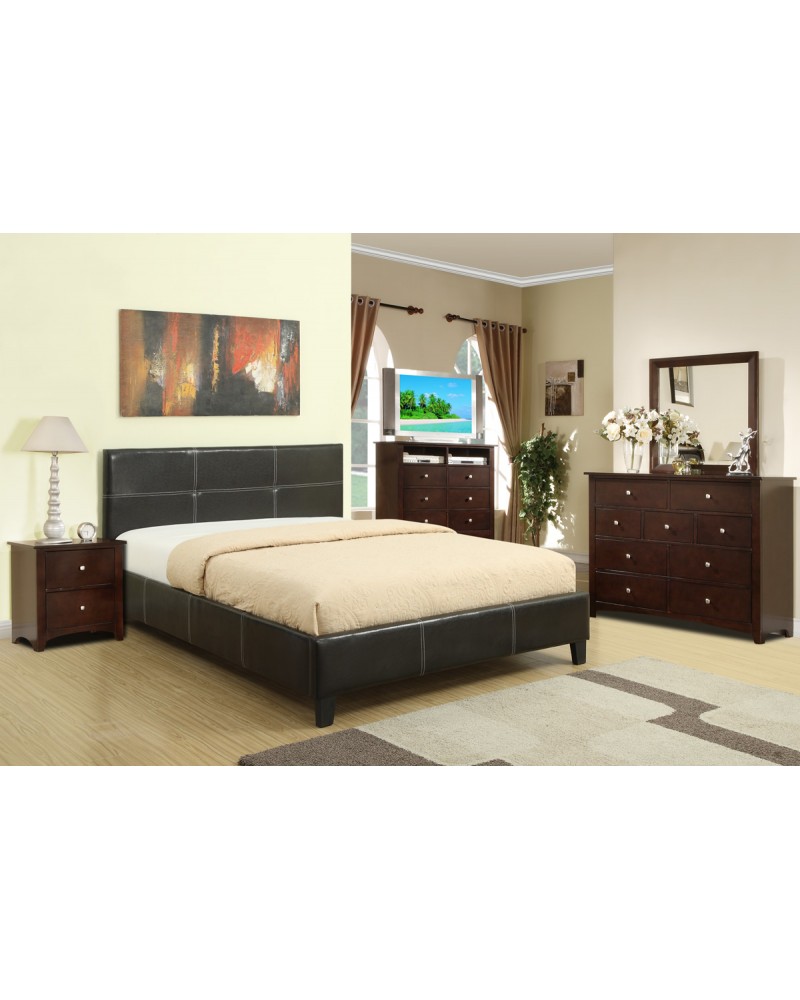 Espresso Padded Leather Queen Bed by Poundex- F9253