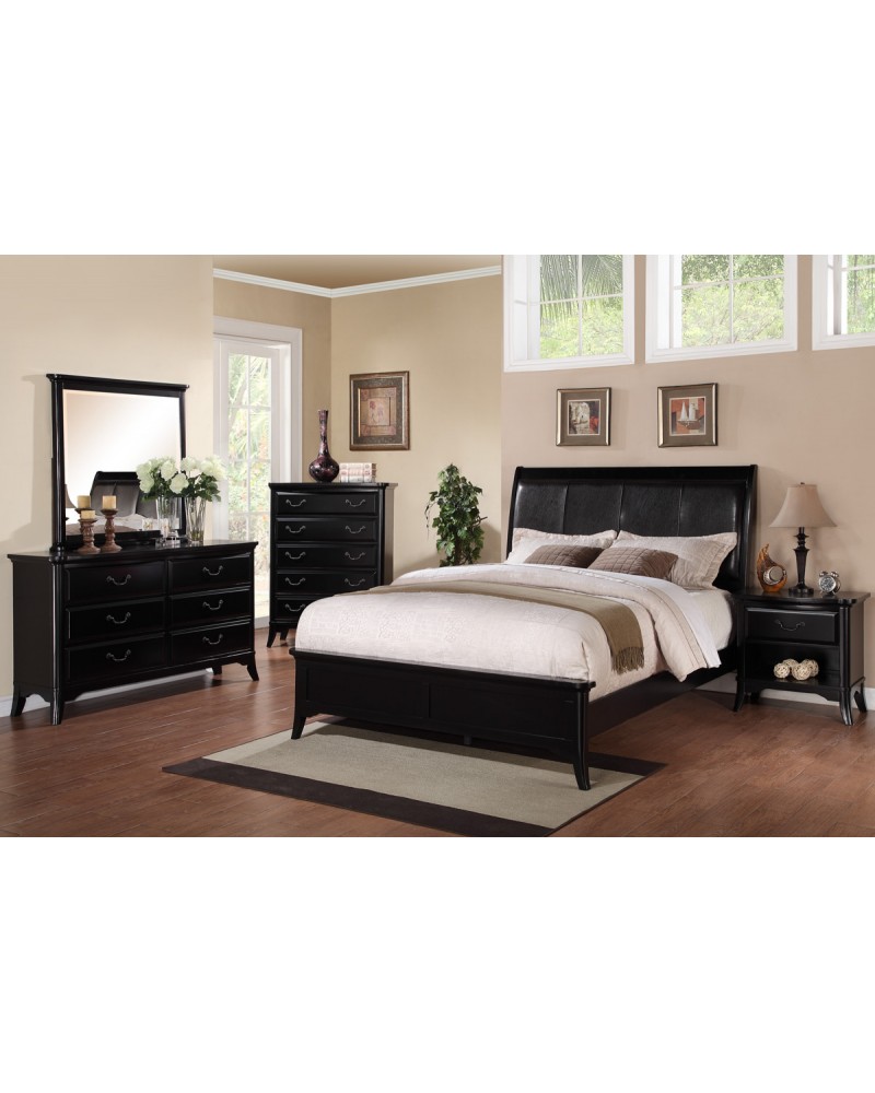 Espresso Faux Leather Queen Bed by Poundex - F9288Q