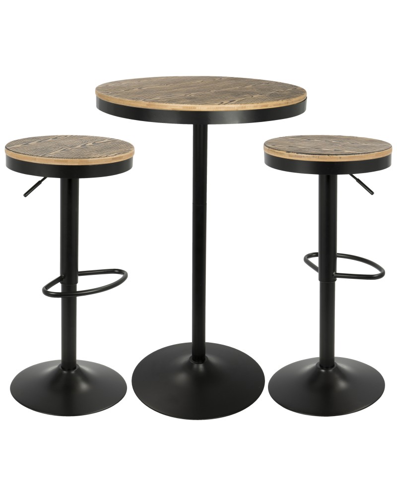 Dakota 3-Piece Industrial-Farmhouse Dining Set in Black