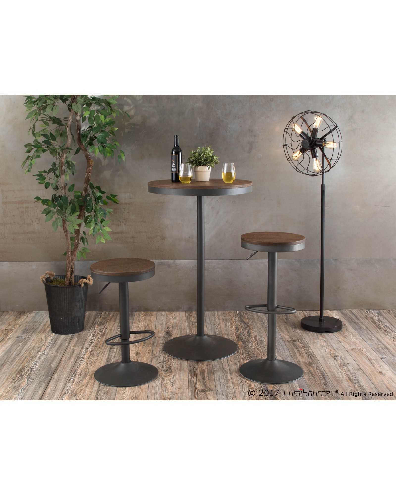 Dakota 3-Piece Industrial-Farmhouse Dining Set in Grey and Brown