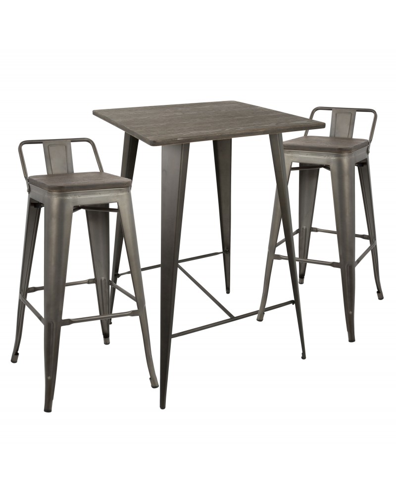 Oregon 3-Piece Industrial Low Back Set in Antique and Espresso