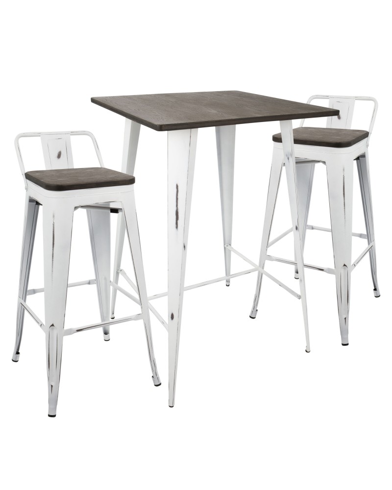 Oregon 3-Piece Industrial Low Back Set in Vintage White and Espresso