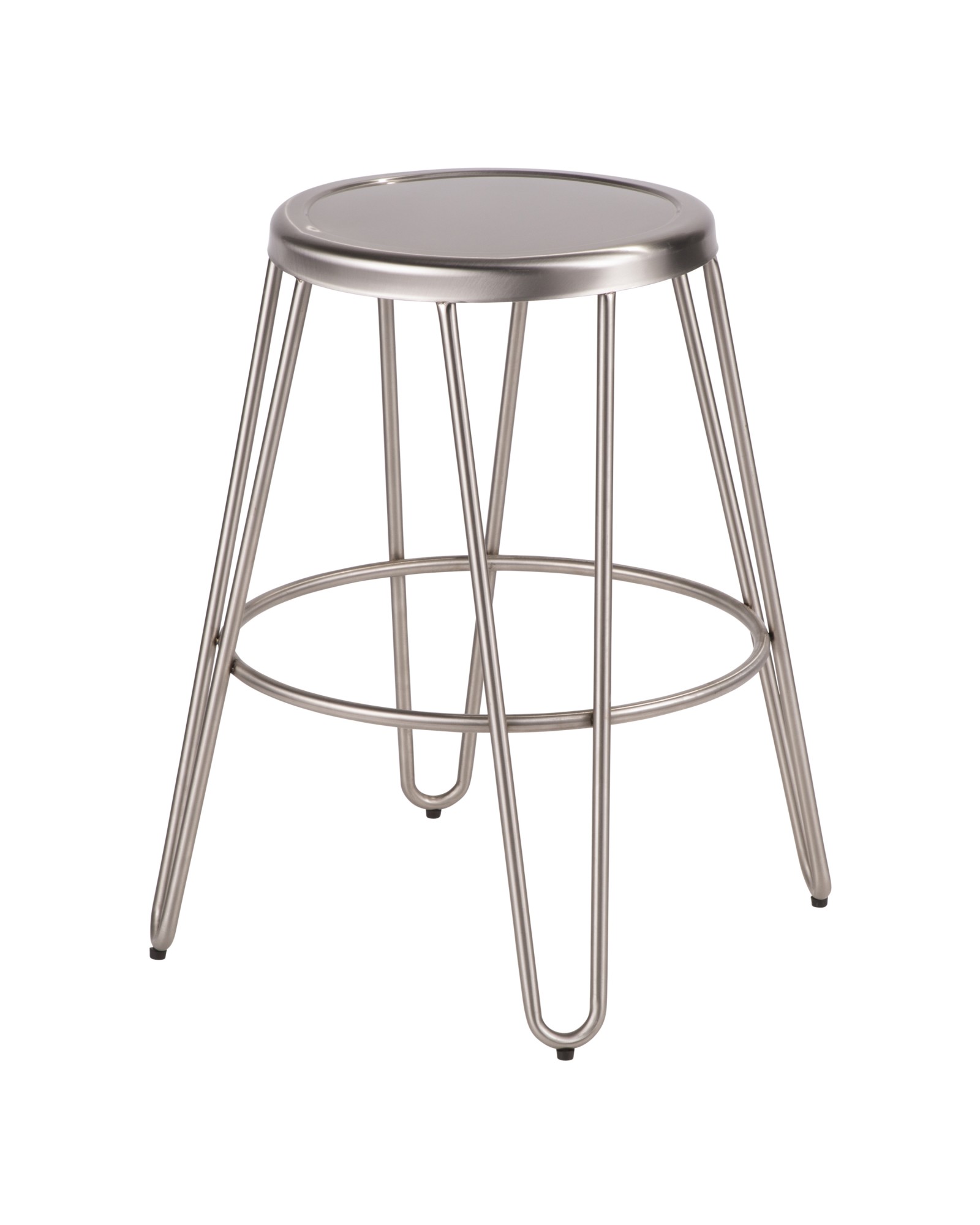 Avery Industrial Metal Counter Stool in Brushed Stainless Steel - Set of 2