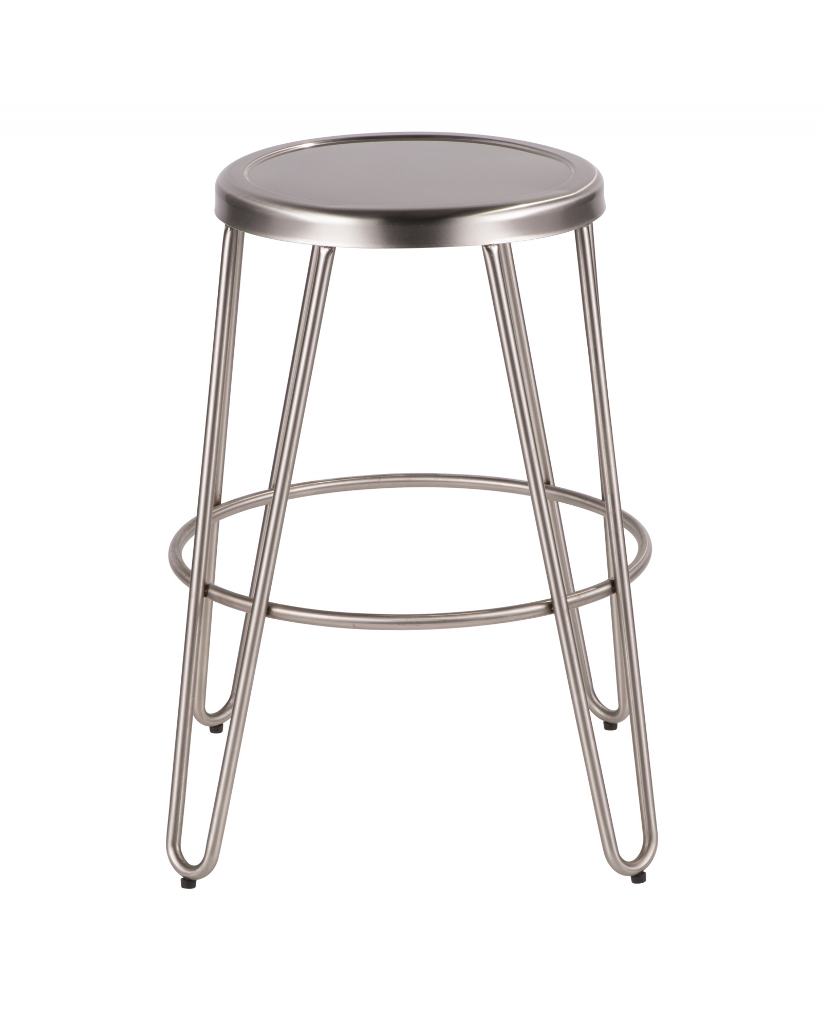 Avery Industrial Metal Counter Stool in Brushed Stainless Steel - Set of 2