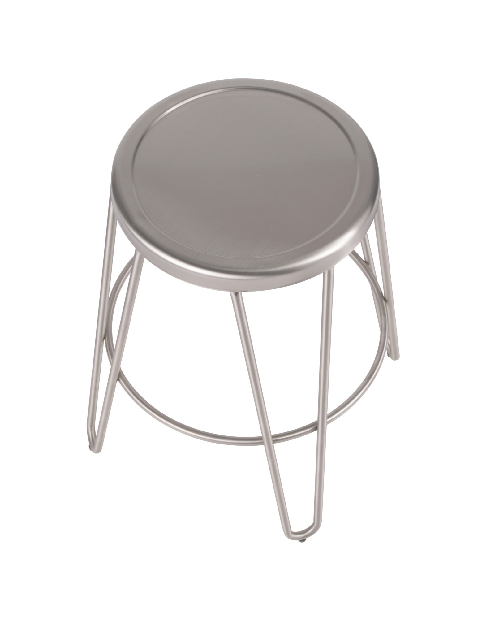 Avery Industrial Metal Counter Stool in Brushed Stainless Steel - Set of 2