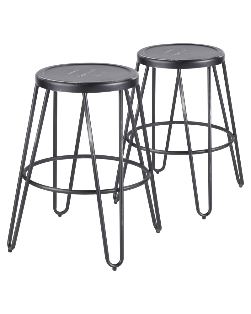 Avery Industrial Metal Counter Stool in Vintage Black - Set of 2