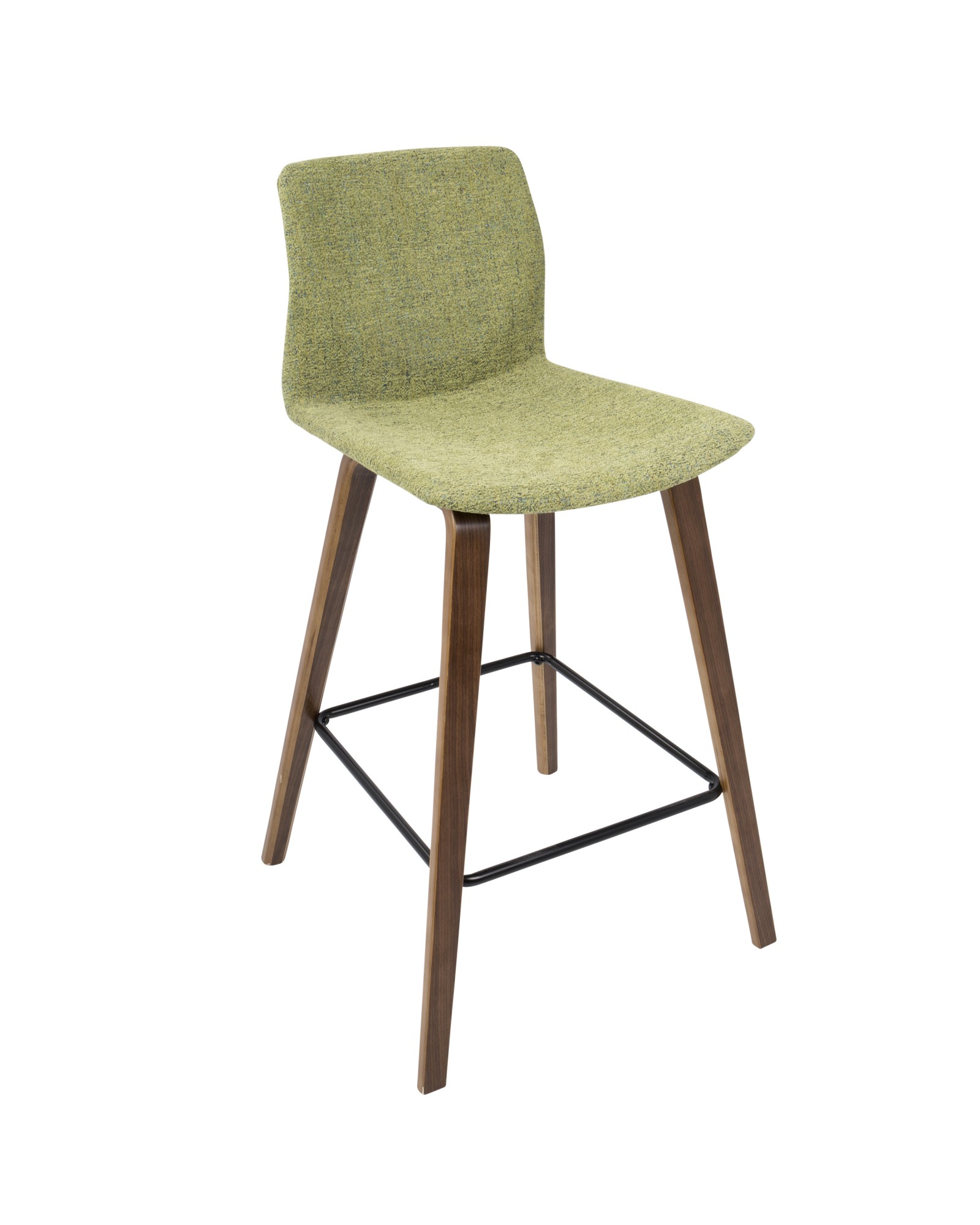 Cabo Mid-Century Modern Counter Stool in Walnut and Green Fabric - Set of 2
