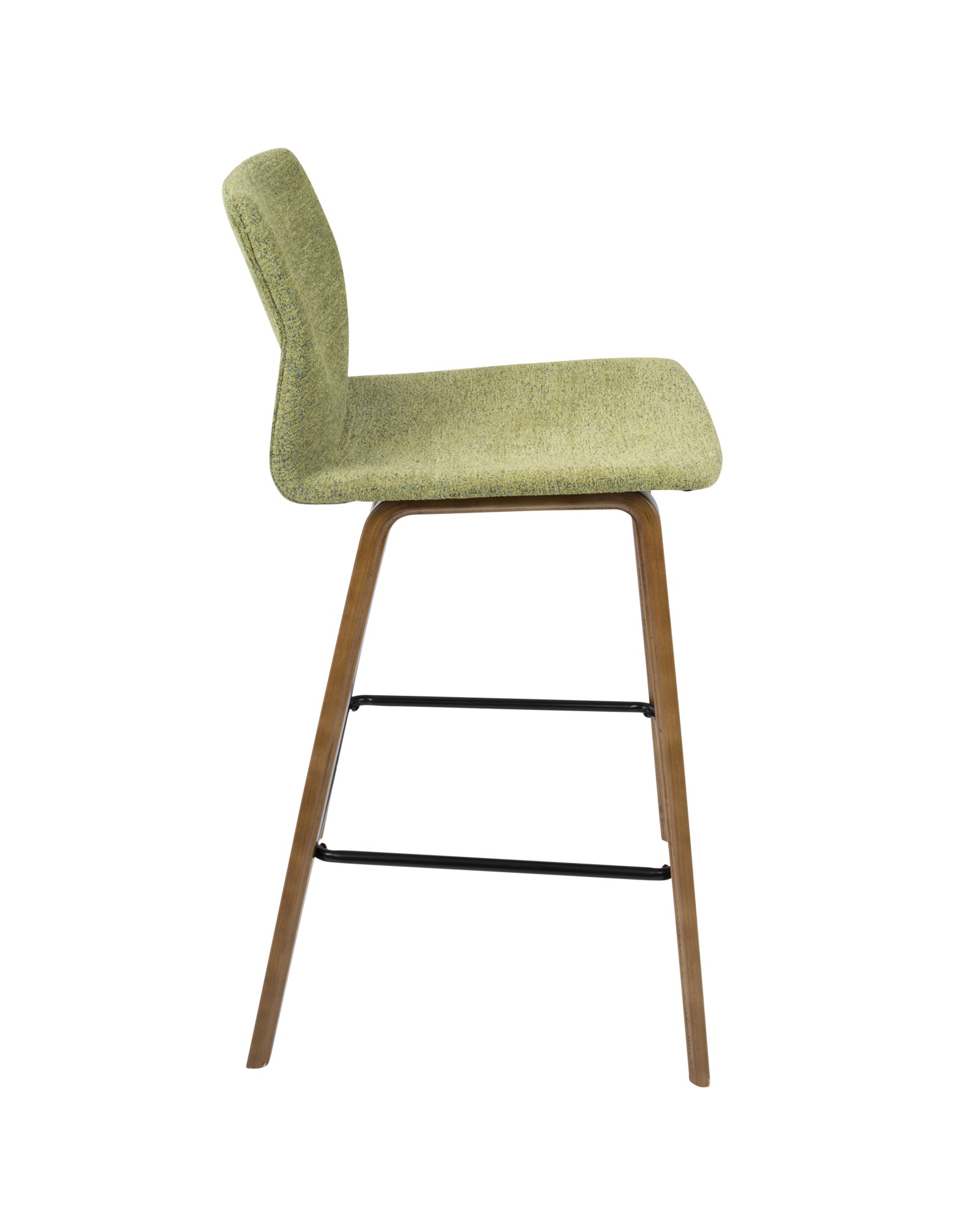 Cabo Mid-Century Modern Counter Stool in Walnut and Green Fabric - Set of 2