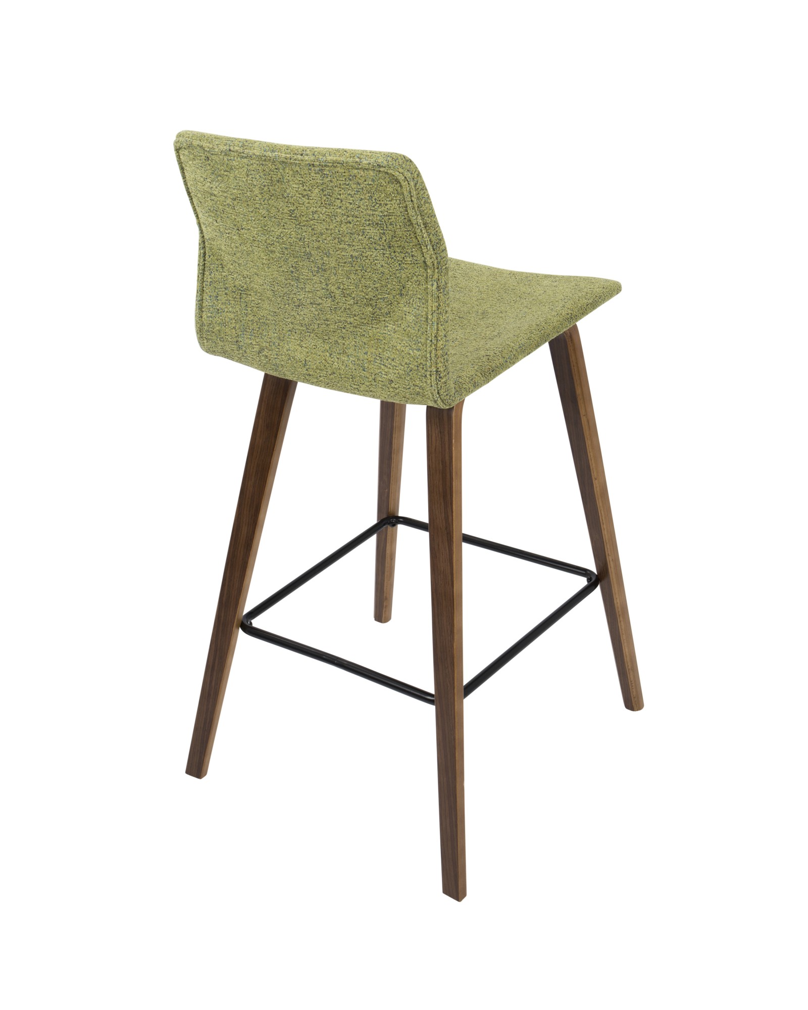 Cabo Mid-Century Modern Counter Stool in Walnut and Green Fabric - Set of 2