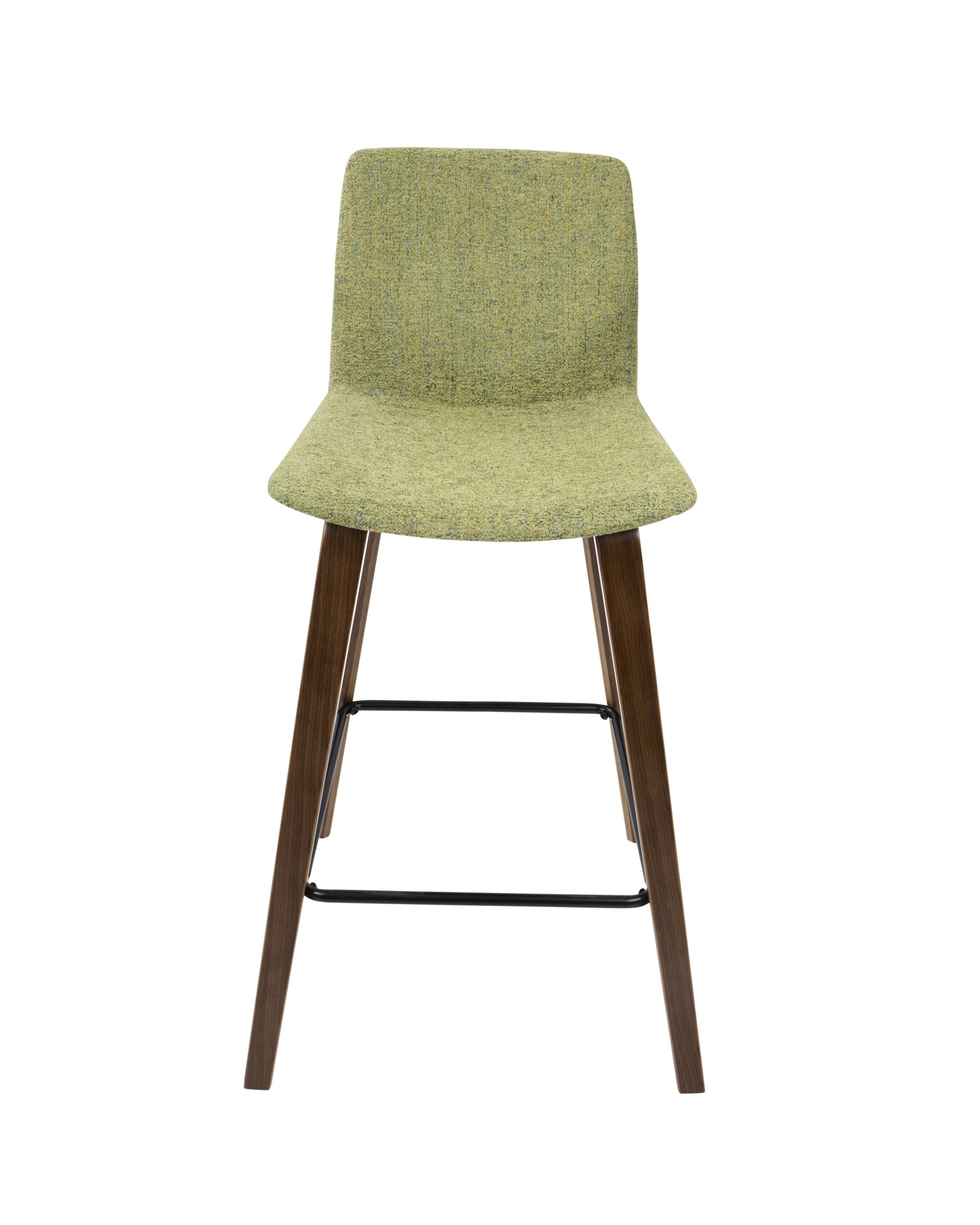 Cabo Mid-Century Modern Counter Stool in Walnut and Green Fabric - Set of 2