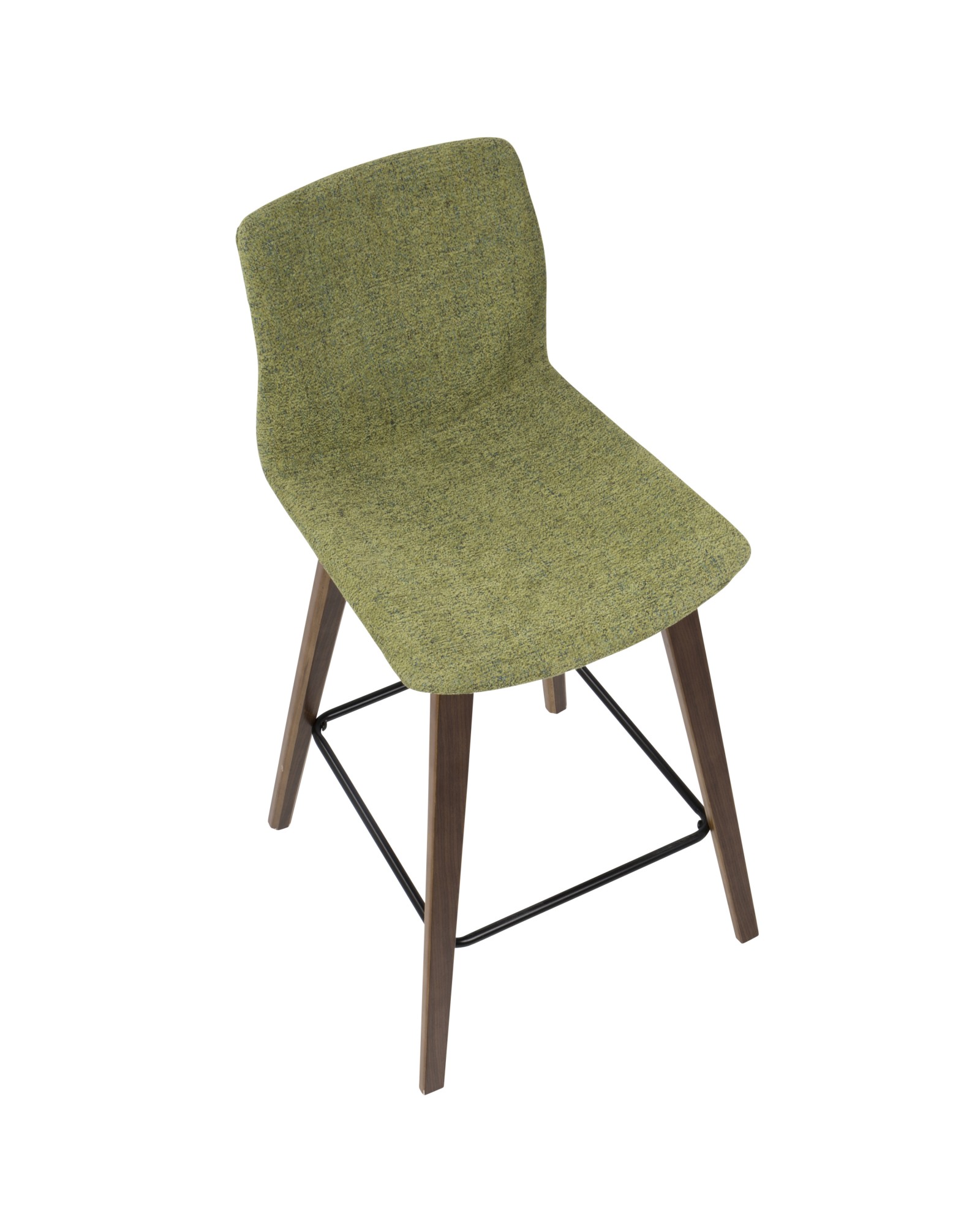 Cabo Mid-Century Modern Counter Stool in Walnut and Green Fabric - Set of 2