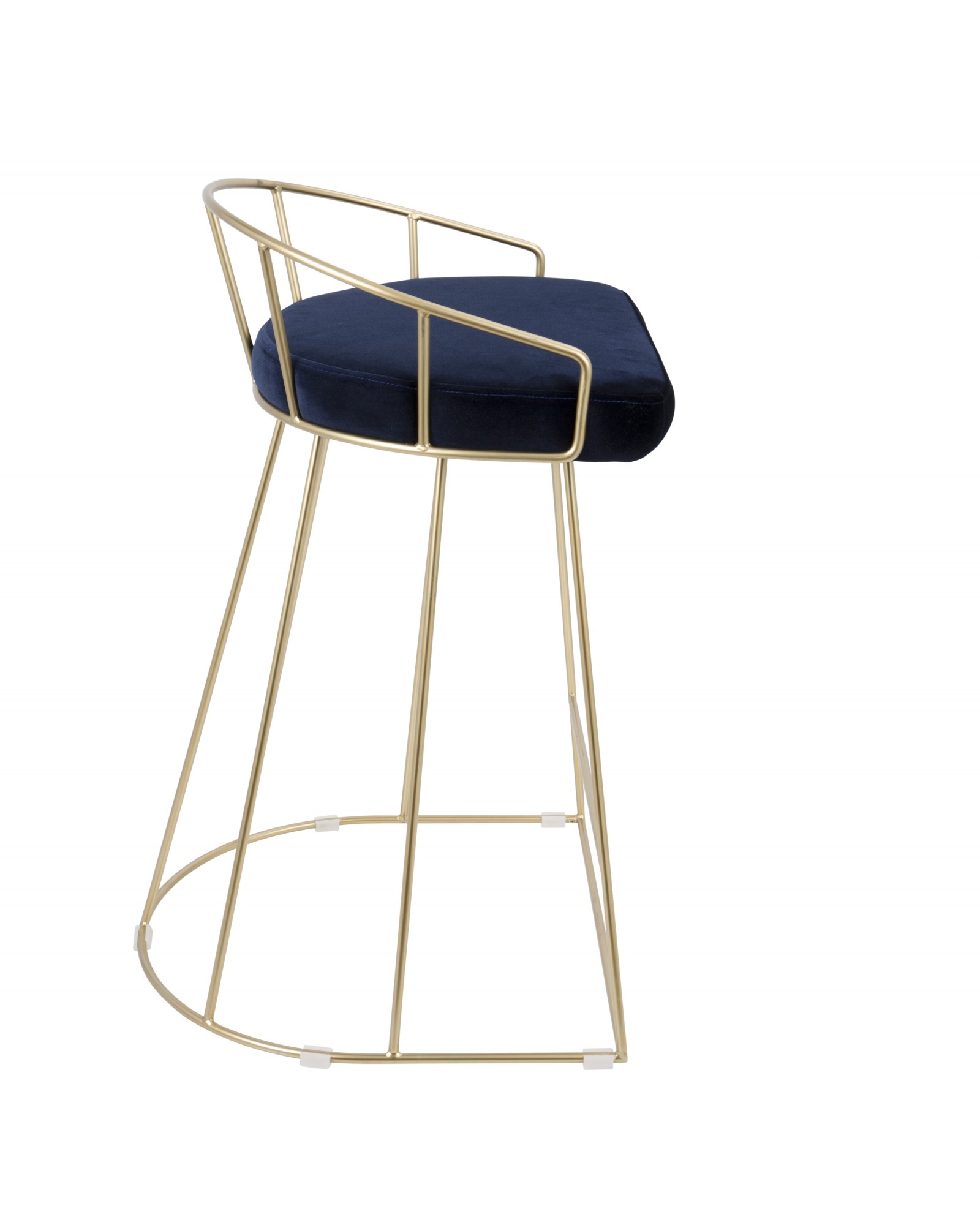 Canary Contemporary-Glam Counter Stool in Gold with Blue Velvet - Set of 2