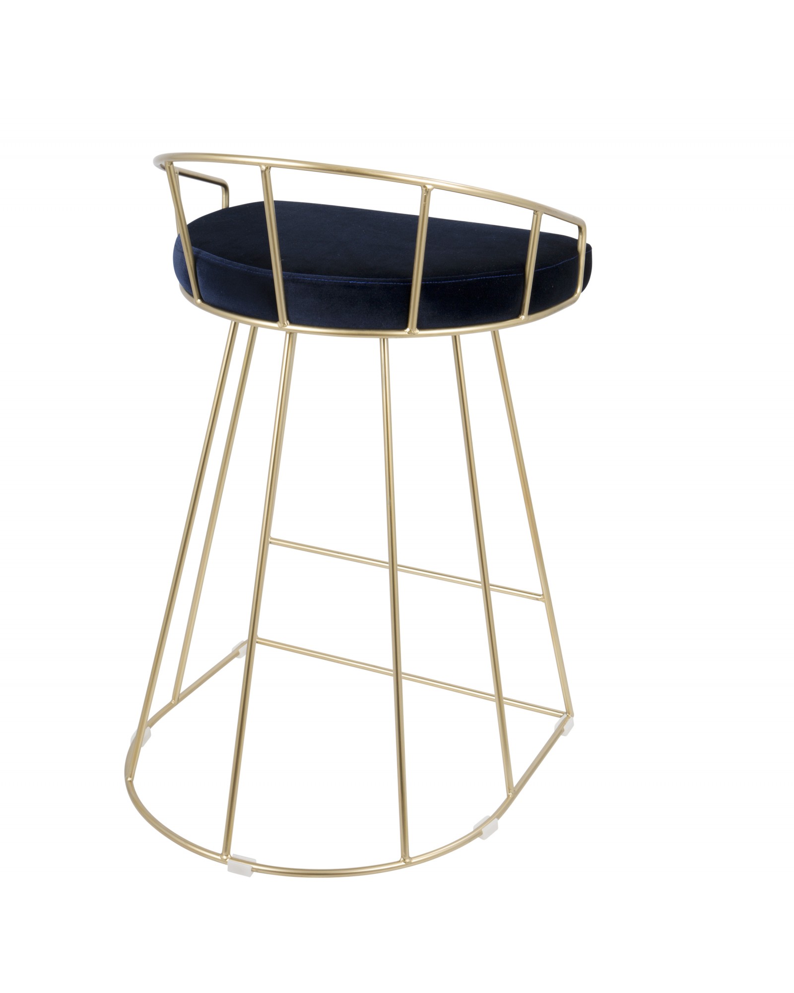 Canary Contemporary-Glam Counter Stool in Gold with Blue Velvet - Set of 2