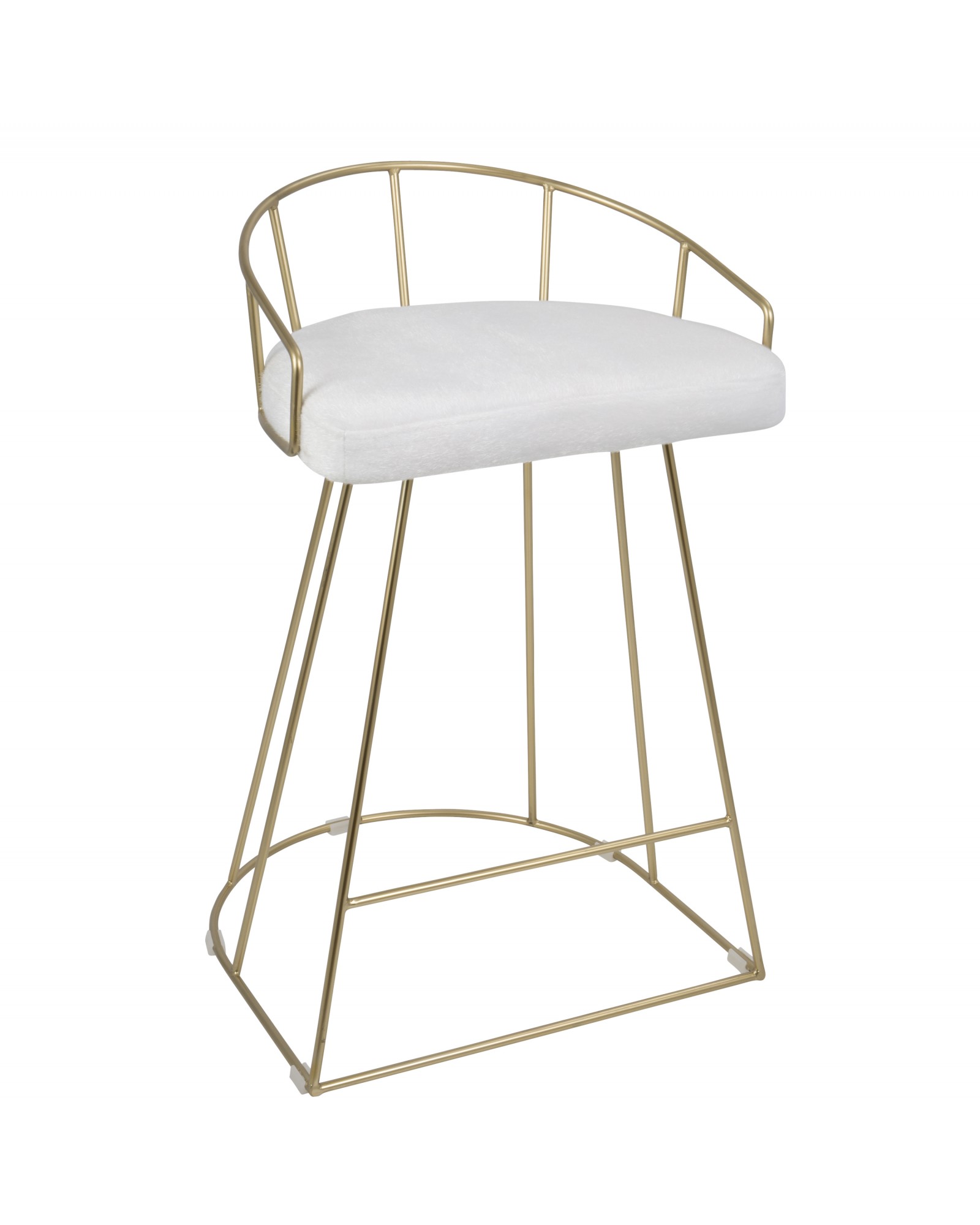 Canary Contemporary-Glam Counter Stool in Gold with White Mohair Fabric - Set of 2