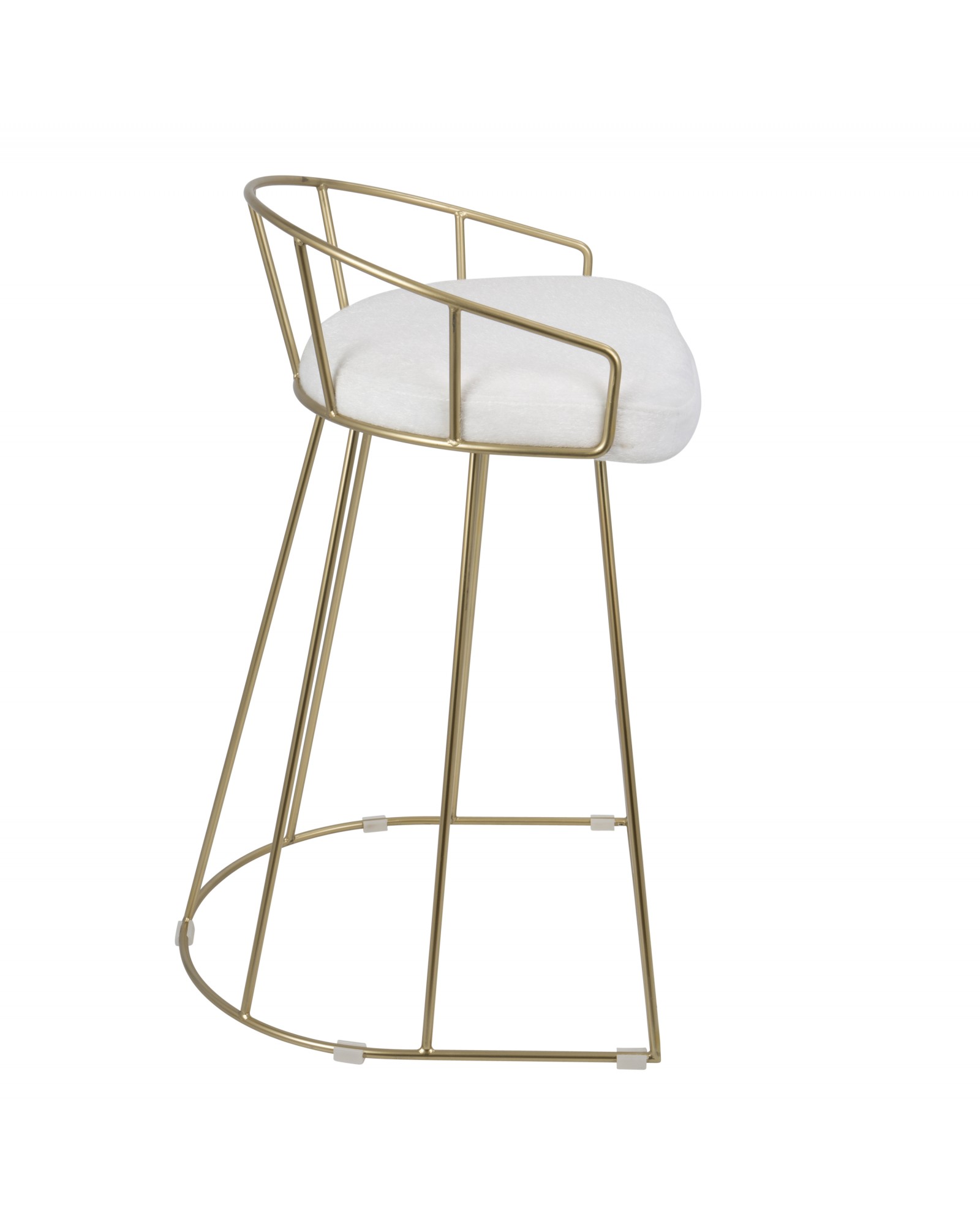 Canary Contemporary-Glam Counter Stool in Gold with White Mohair Fabric - Set of 2