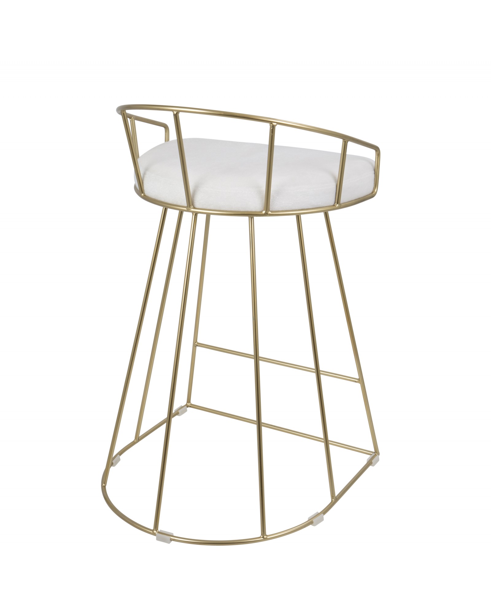 Canary Contemporary-Glam Counter Stool in Gold with White Mohair Fabric - Set of 2