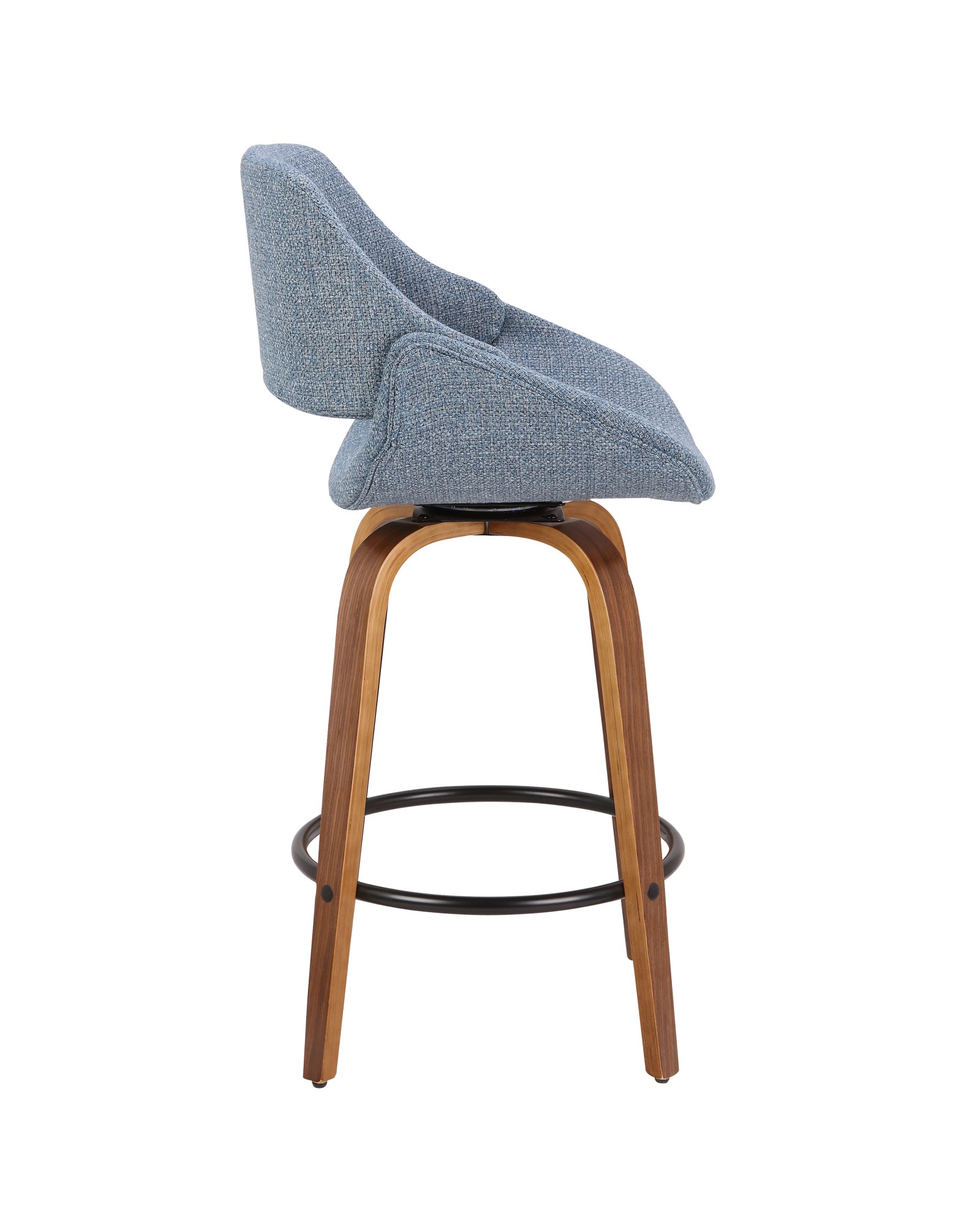 Fabrico Mid-Century Modern Counter Stool in Walnut and Blue Noise Fabric