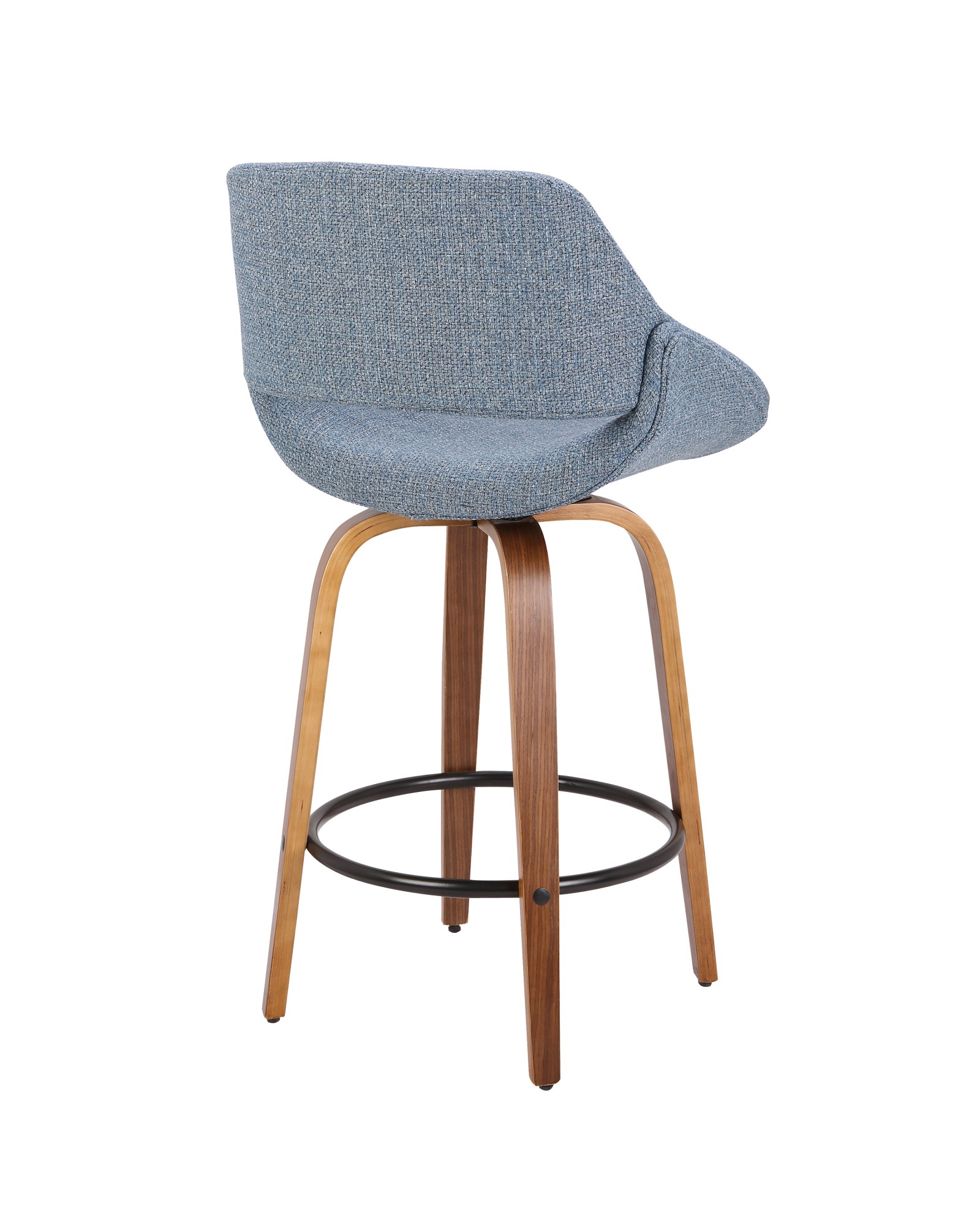 Fabrico Mid-Century Modern Counter Stool in Walnut and Blue Noise Fabric