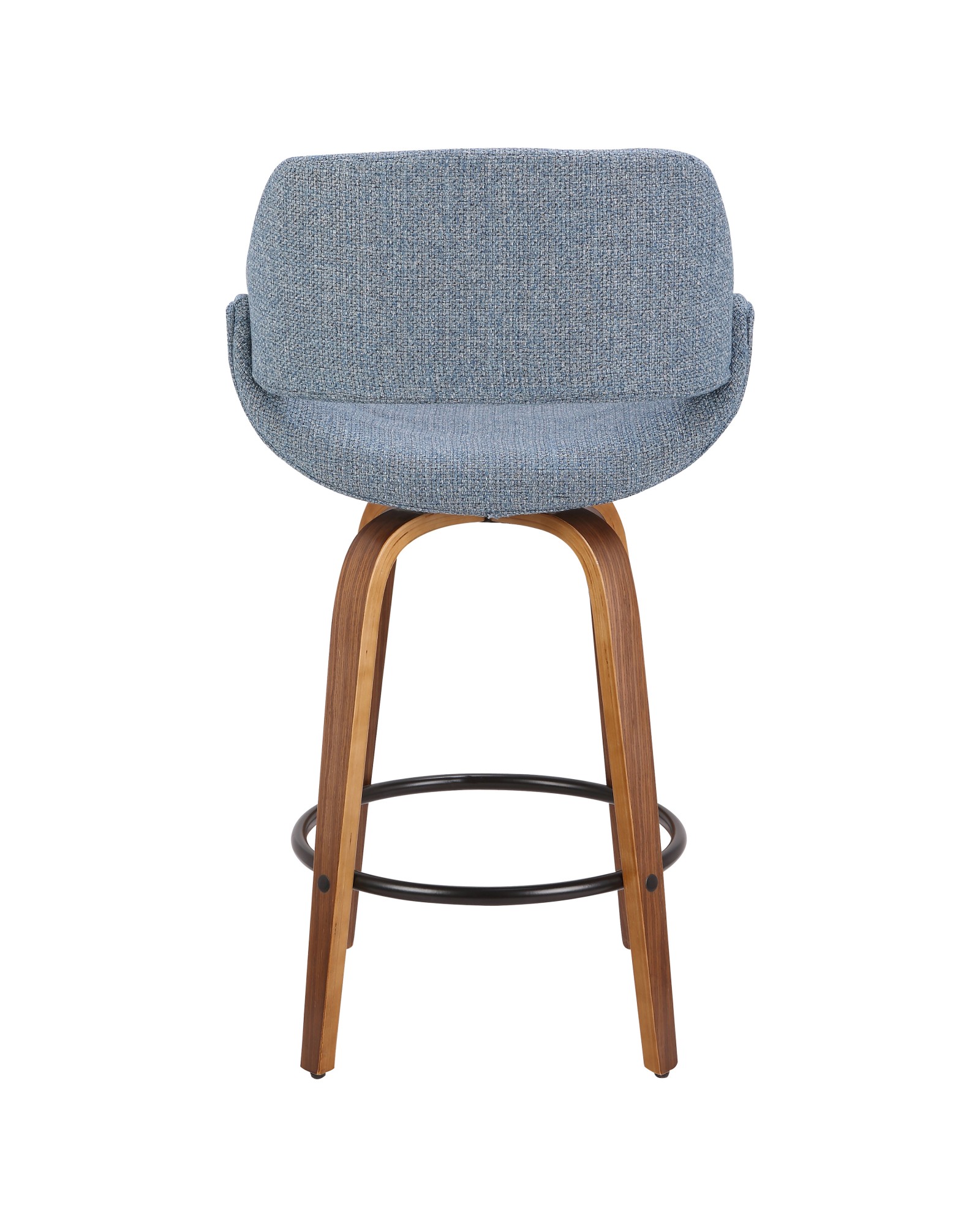 Fabrico Mid-Century Modern Counter Stool in Walnut and Blue Noise Fabric