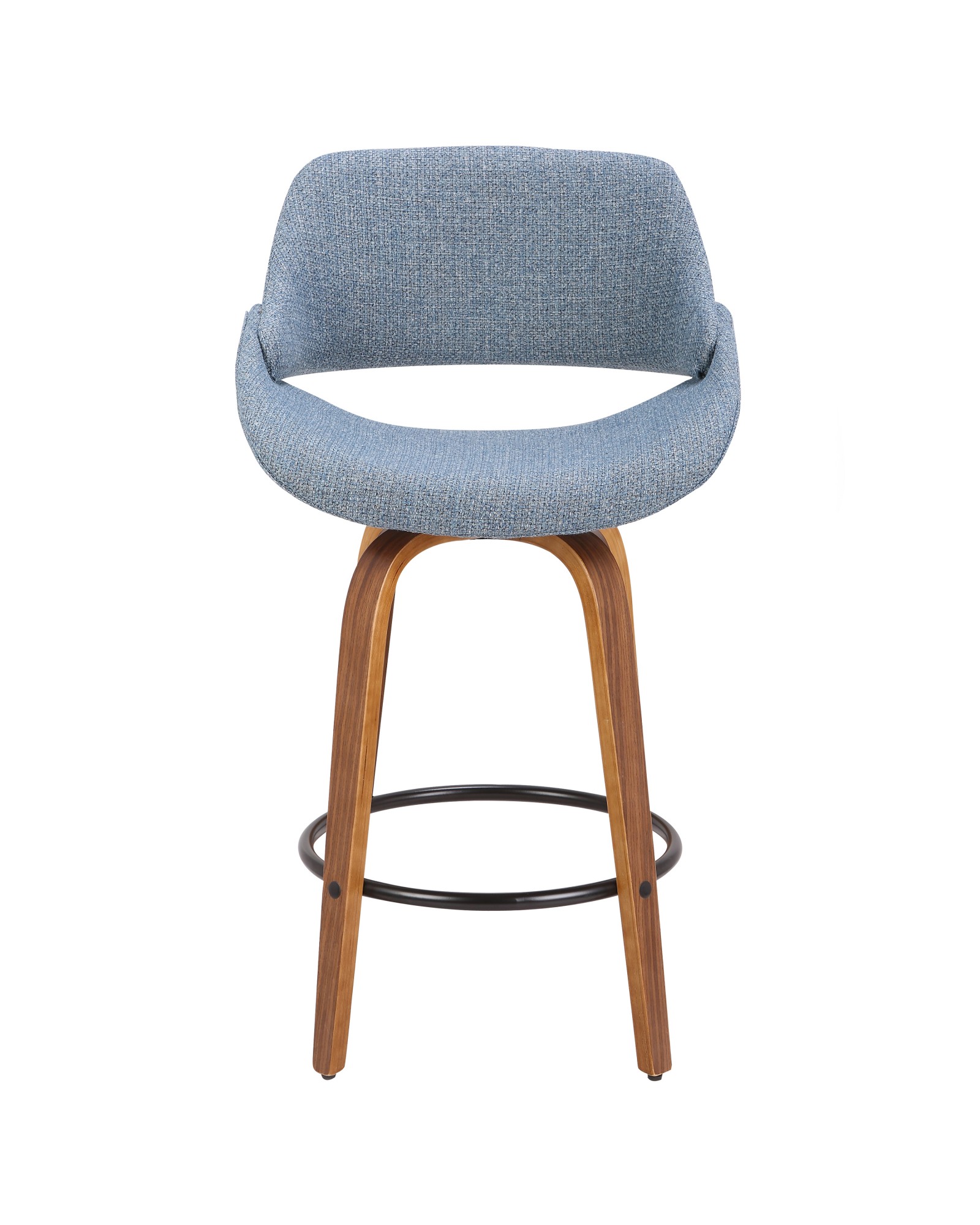 Fabrico Mid-Century Modern Counter Stool in Walnut and Blue Noise Fabric