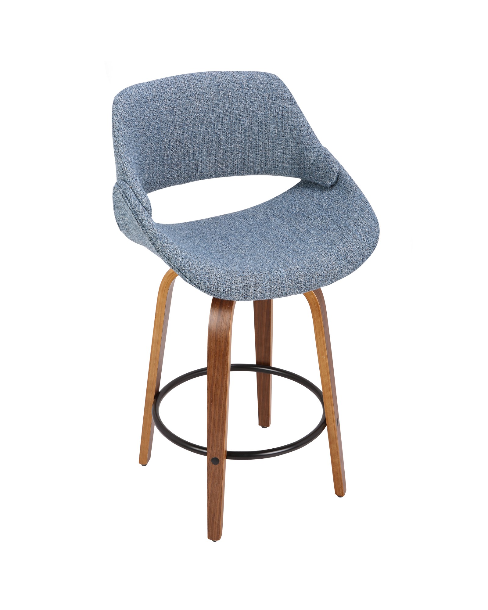 Fabrico Mid-Century Modern Counter Stool in Walnut and Blue Noise Fabric