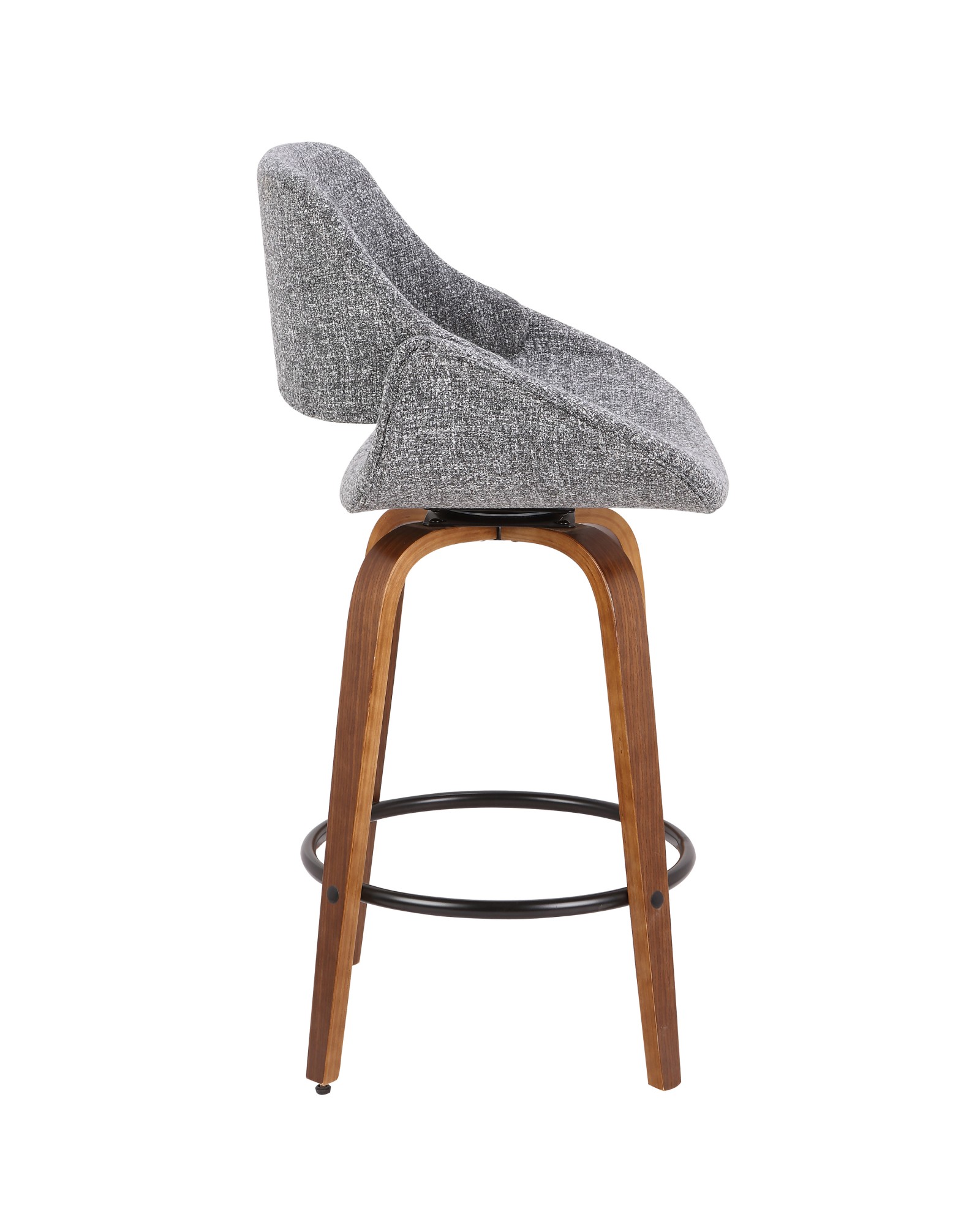 Fabrico Mid-Century Modern Counter Stool in Walnut and Grey Noise Fabric