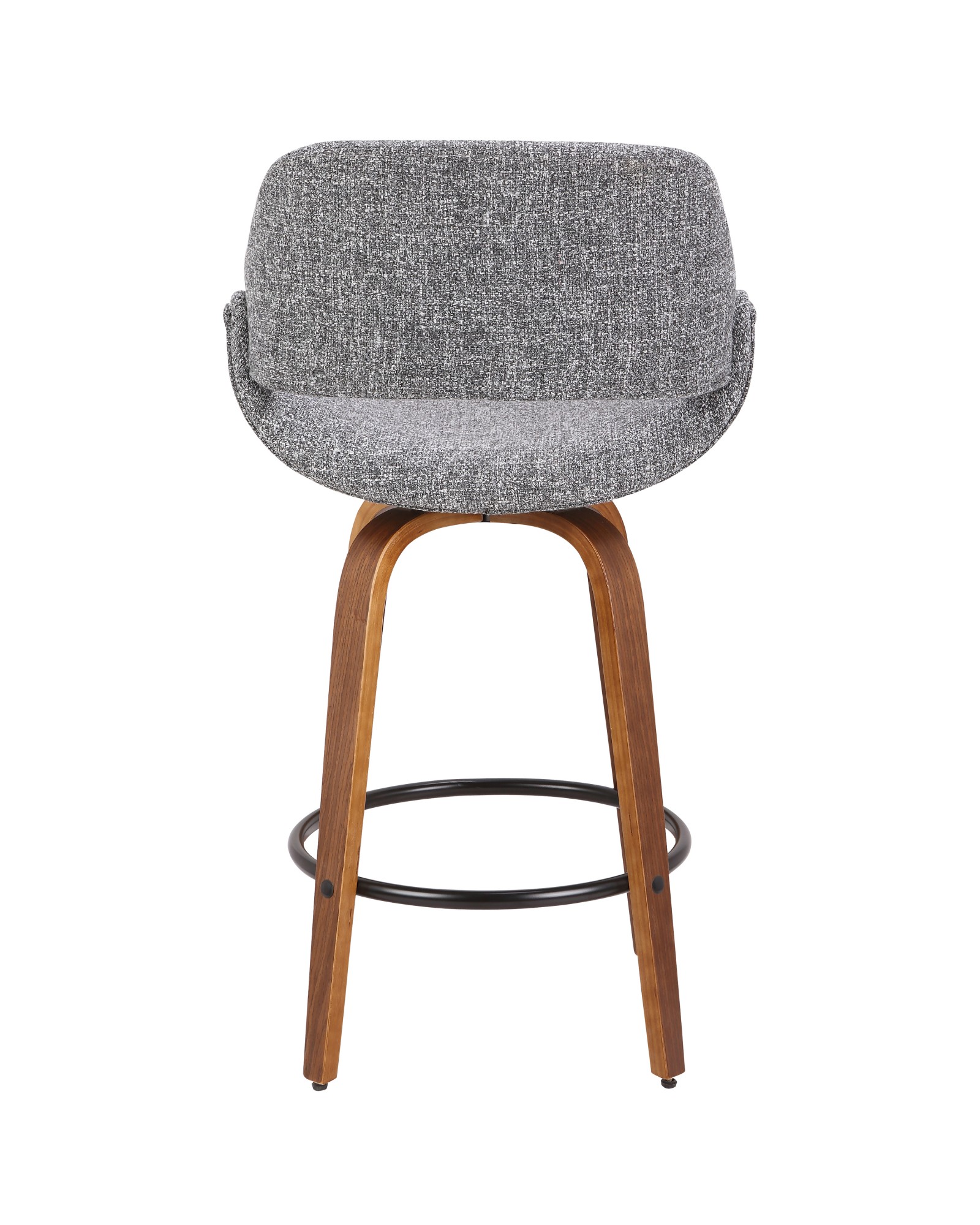 Fabrico Mid-Century Modern Counter Stool in Walnut and Grey Noise Fabric