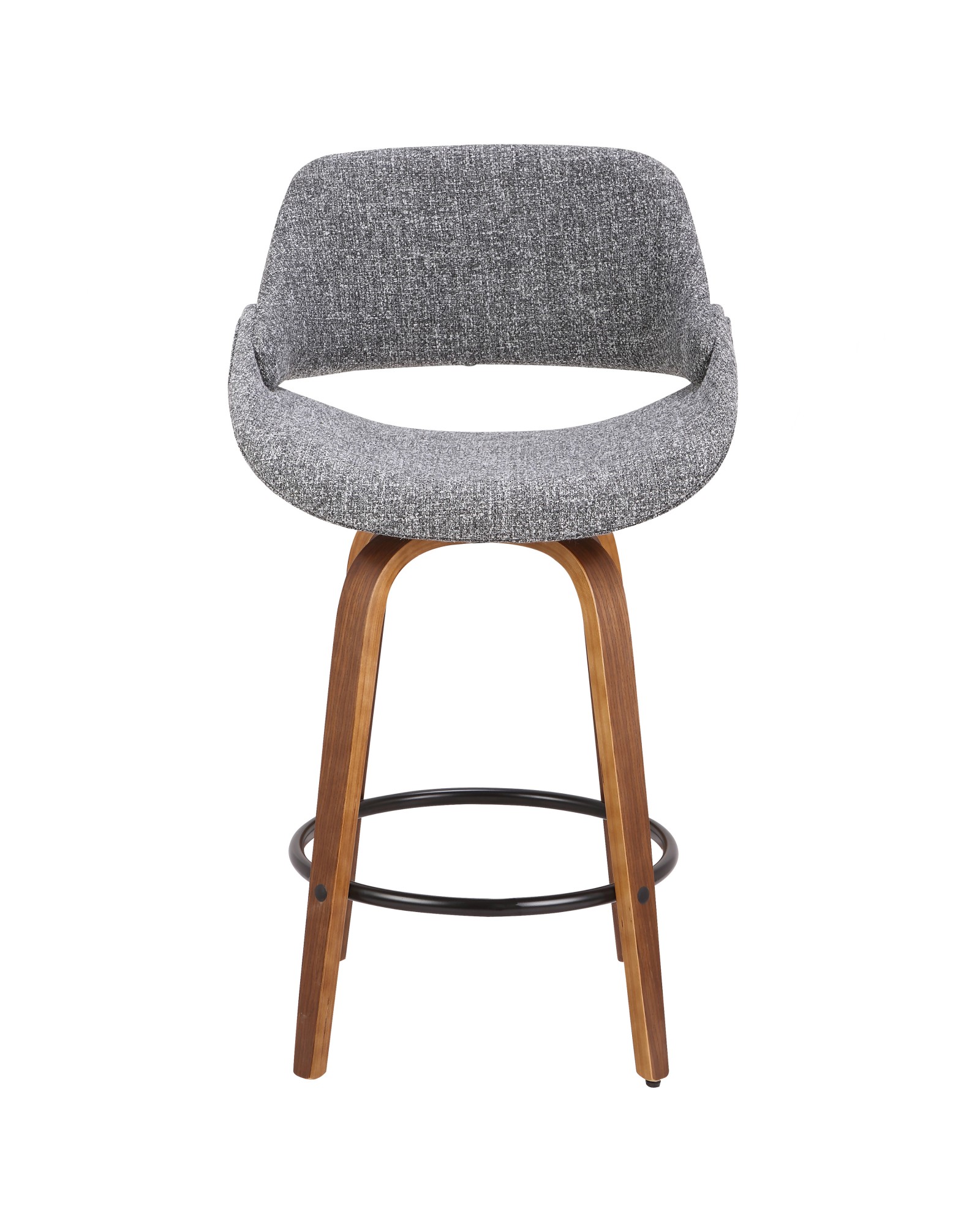 Fabrico Mid-Century Modern Counter Stool in Walnut and Grey Noise Fabric