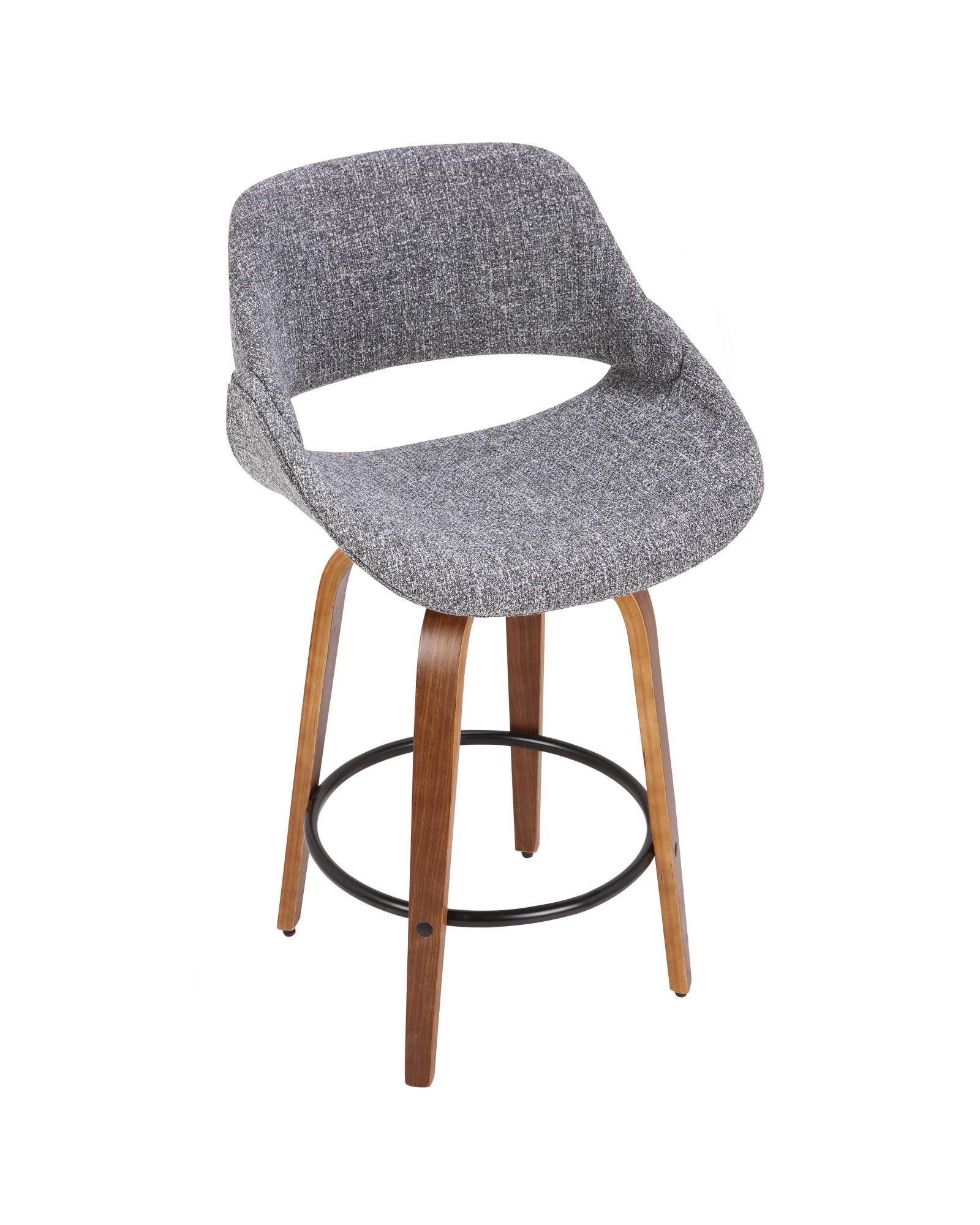 Fabrico Mid-Century Modern Counter Stool in Walnut and Grey Noise Fabric