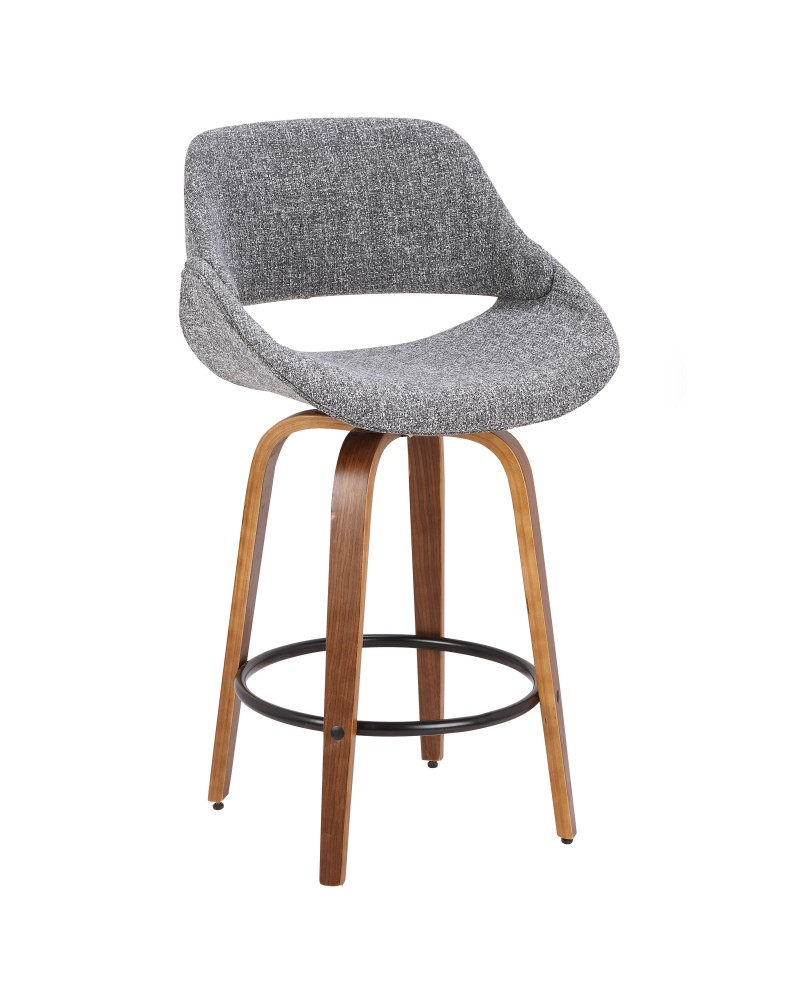 Fabrico Mid-Century Modern Counter Stool in Walnut and Grey Noise Fabric