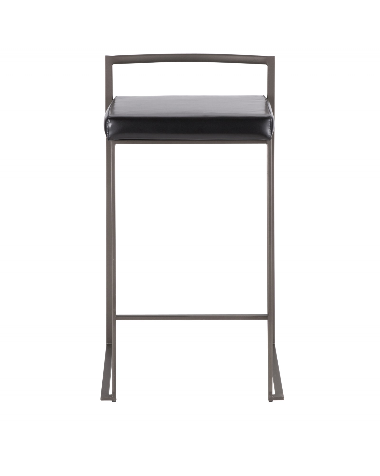 Fuji Industrial Stackable Counter Stool in Antique with Black Faux Leather Cushion - Set of 2