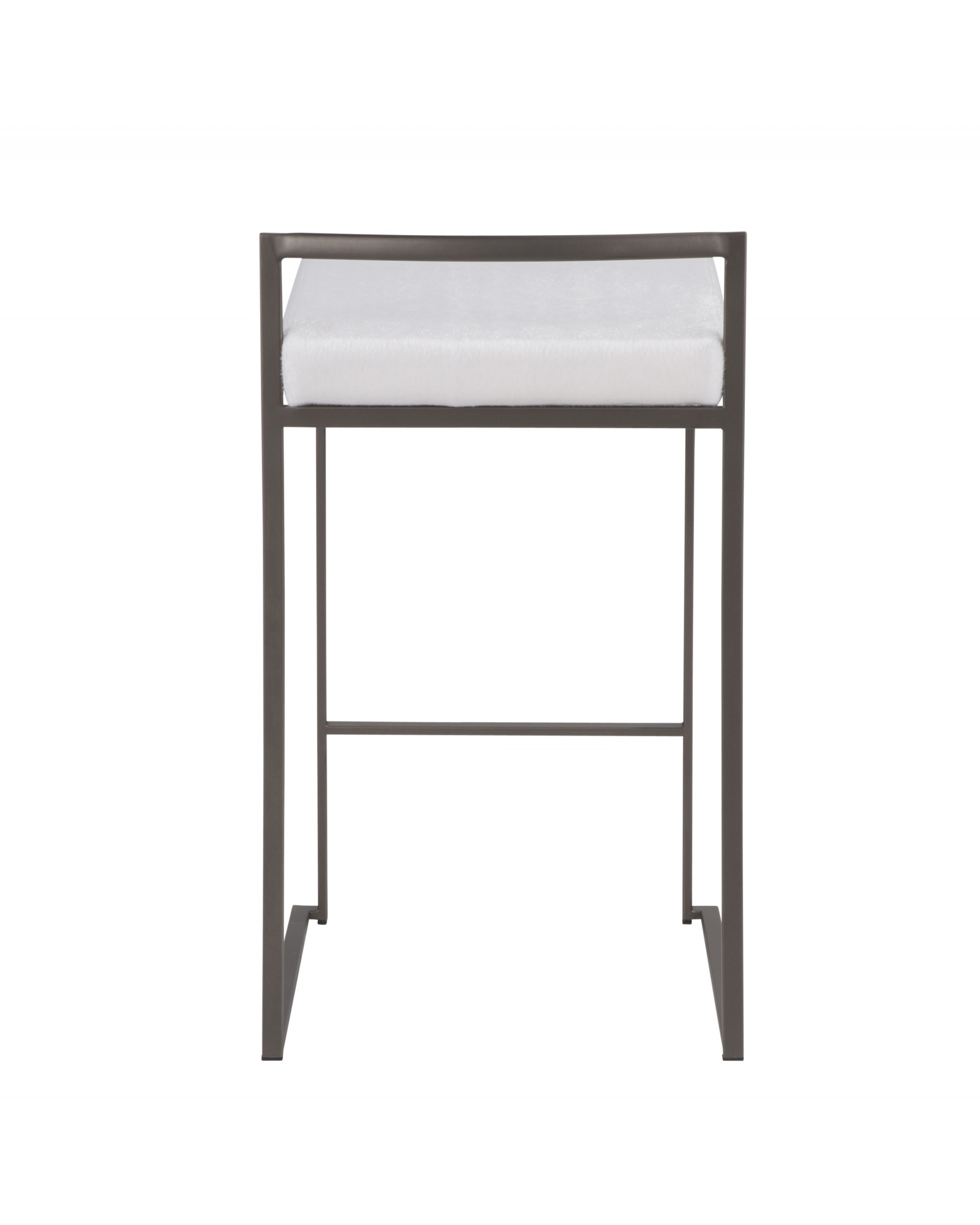 Fuji Industrial Stackable Counter Stool in Antique with White Mohair Cushion - Set of 2