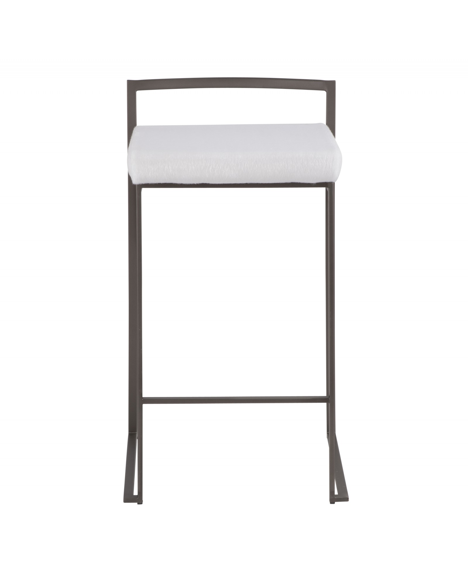 Fuji Industrial Stackable Counter Stool in Antique with White Mohair Cushion - Set of 2