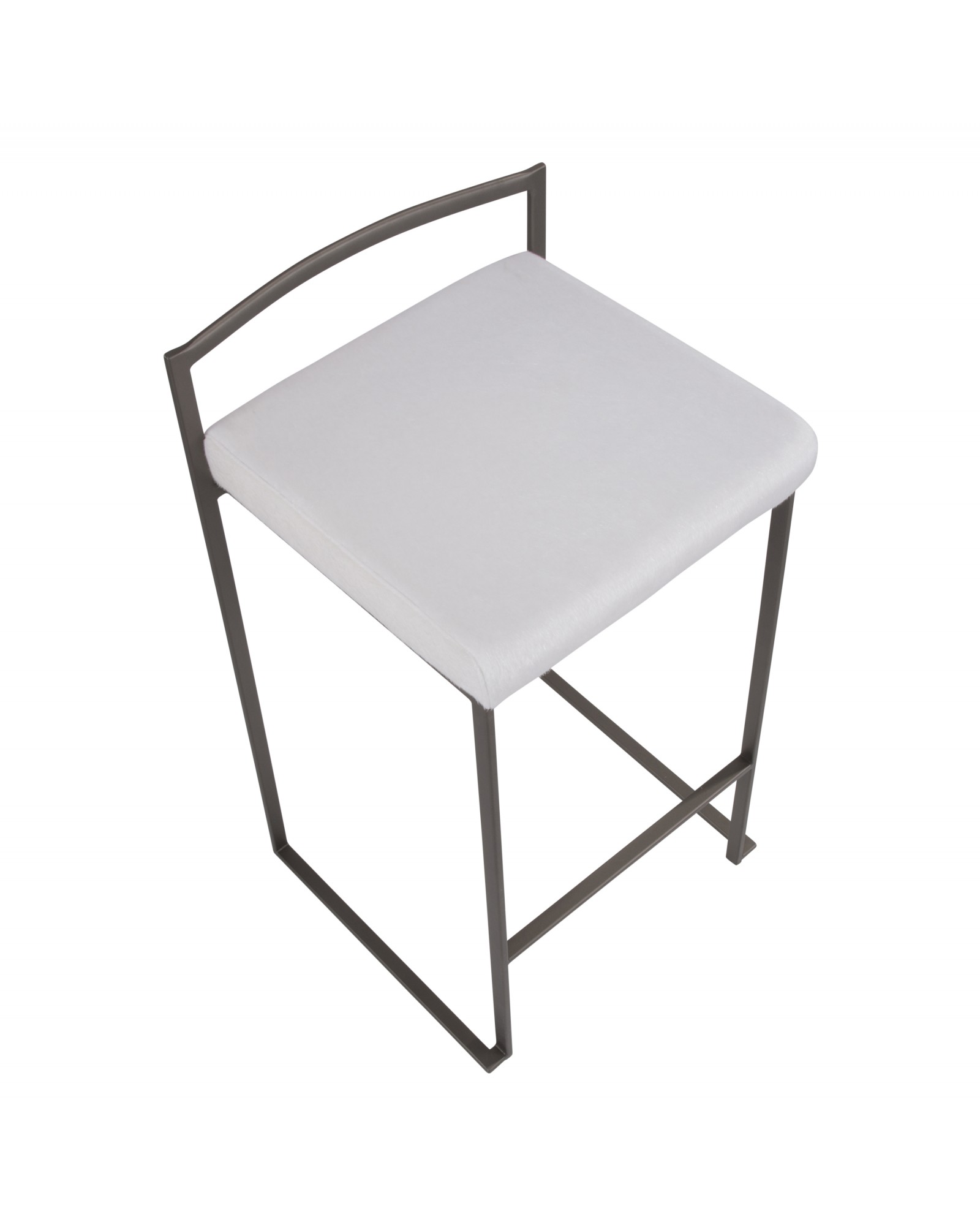 Fuji Industrial Stackable Counter Stool in Antique with White Mohair Cushion - Set of 2