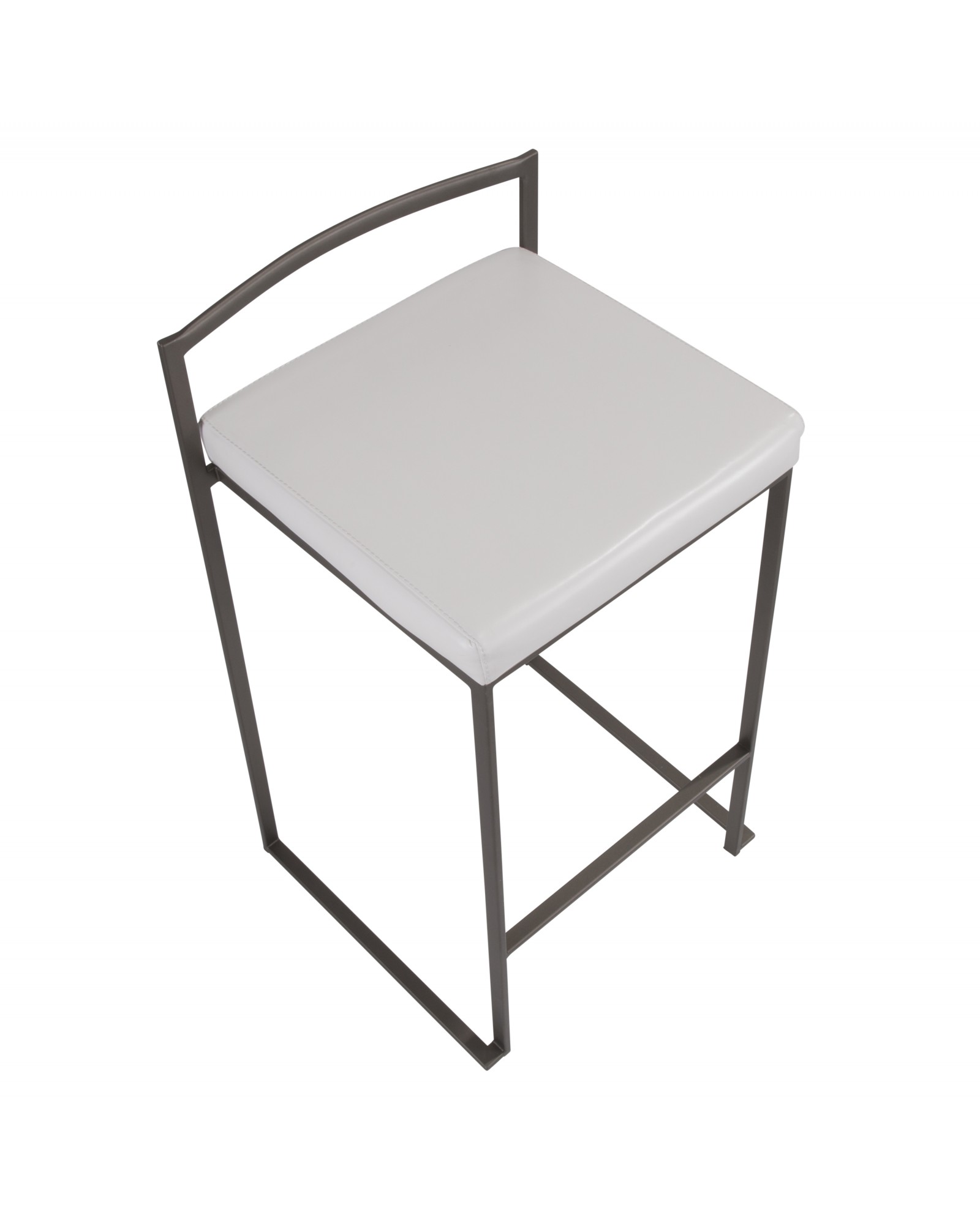 Fuji Industrial Stackable Counter Stool in Antique with White Faux Leather Cushion - Set of 2