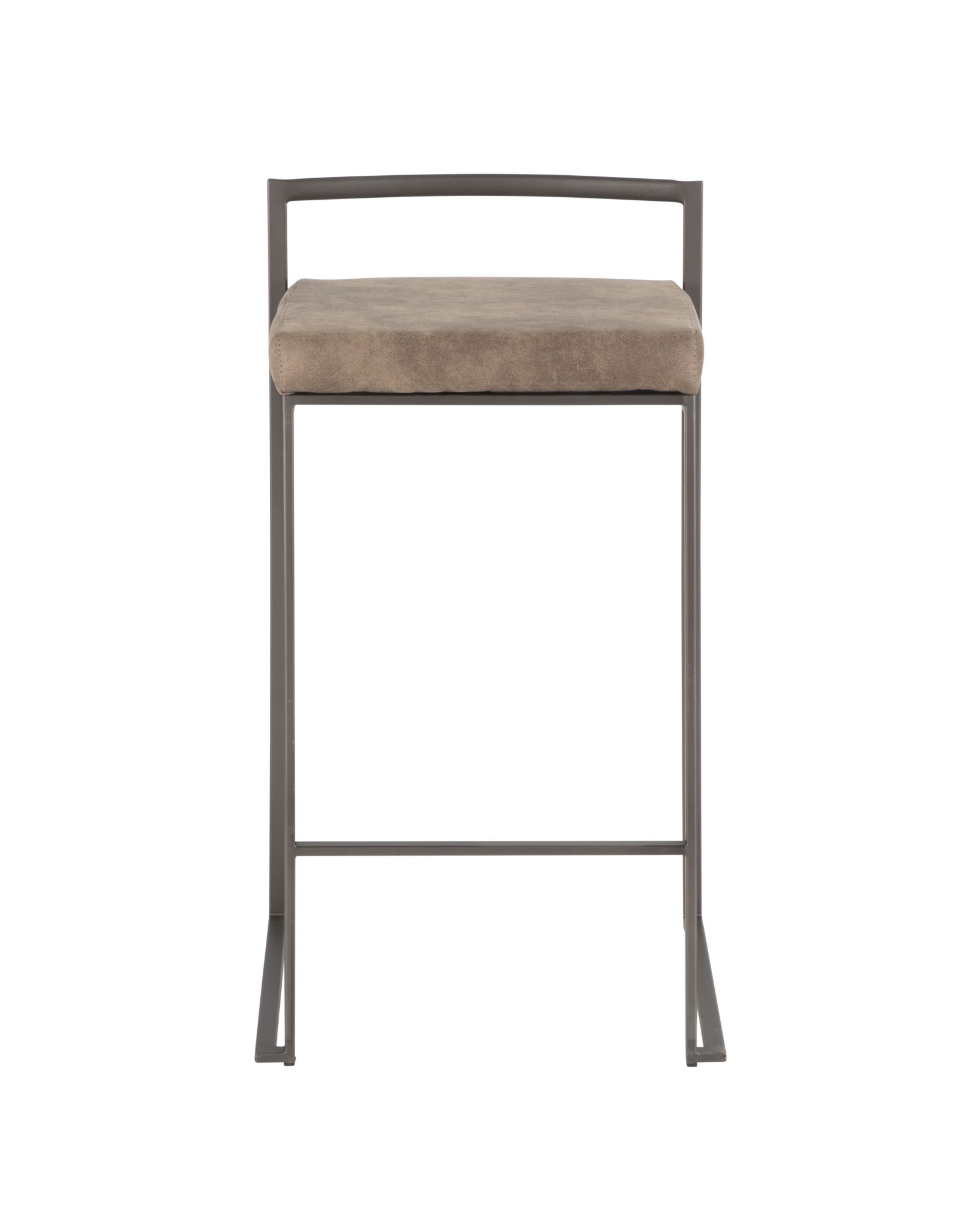 Fuji Industrial Stackable Counter Stool in Antique with Brown Cowboy Fabric Cushion - Set of 2