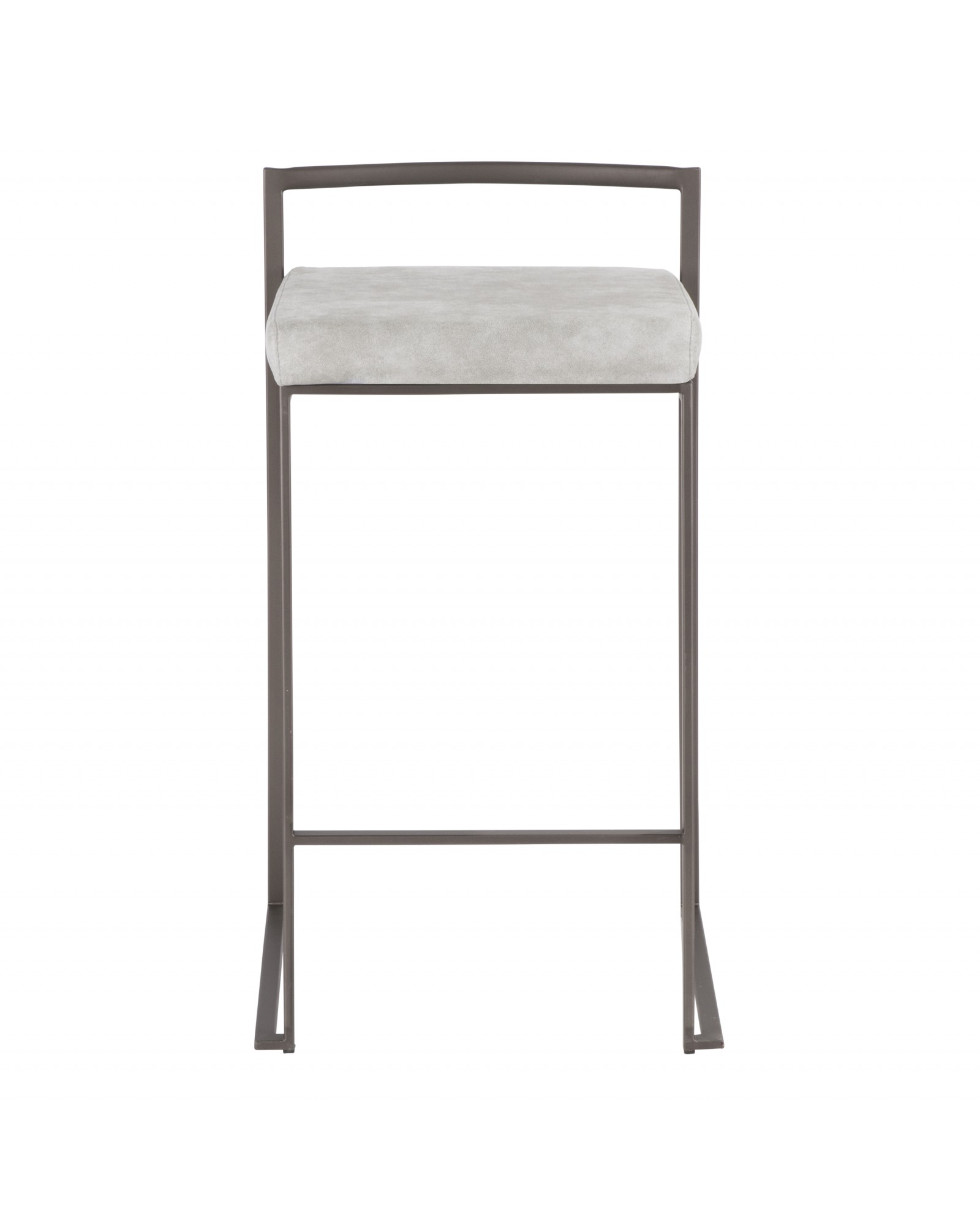 Fuji Industrial Stackable Counter Stool in Antique with Light Grey Cowboy Fabric Cushion - Set of 2