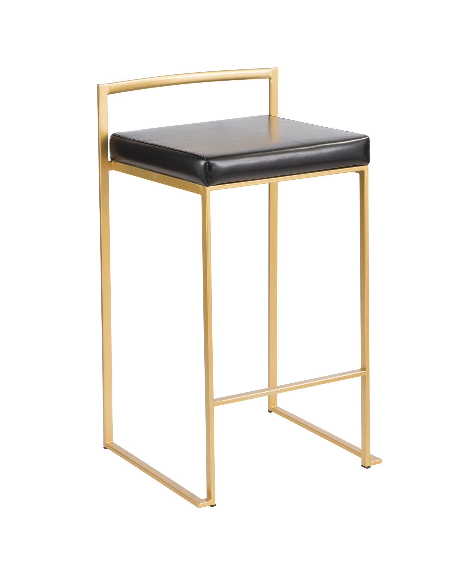 Fuji Contemporary-Glam Counter Stool in Gold with Black Faux Leather - Set of 2