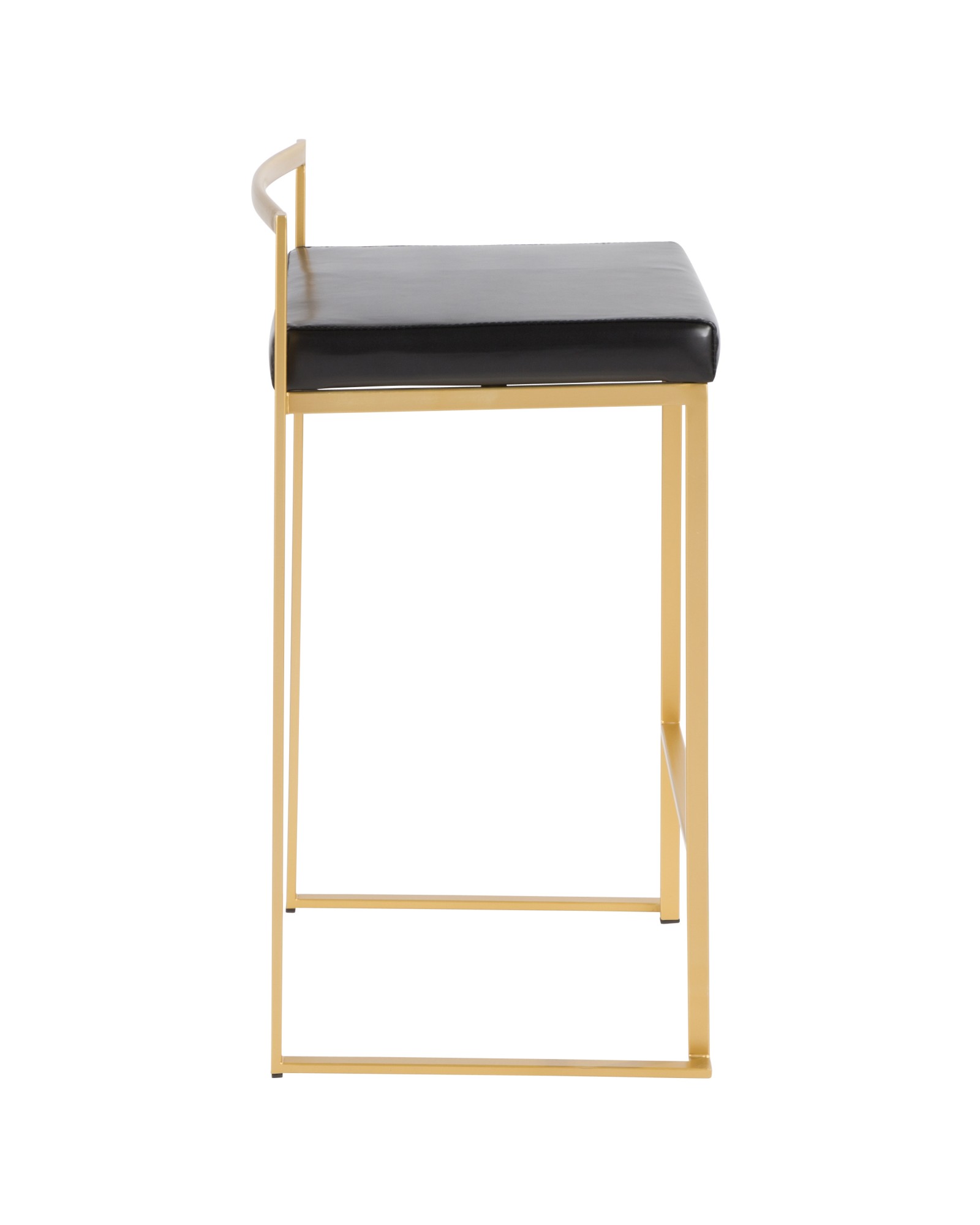 Fuji Contemporary-Glam Counter Stool in Gold with Black Faux Leather - Set of 2