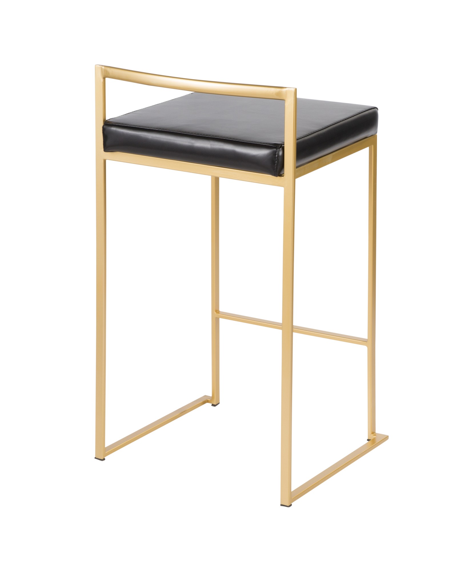 Fuji Contemporary-Glam Counter Stool in Gold with Black Faux Leather - Set of 2