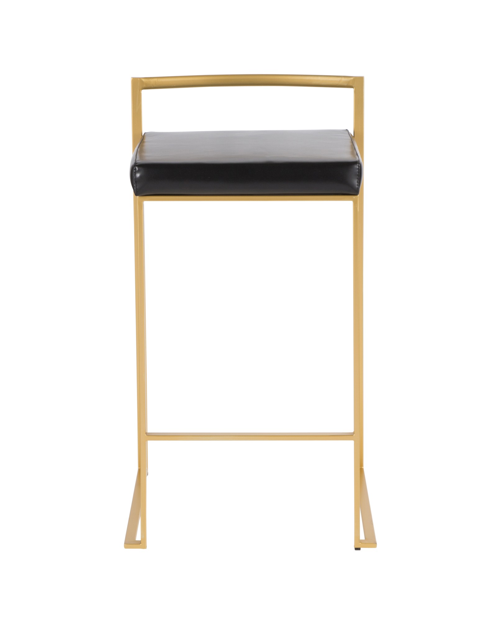 Fuji Contemporary-Glam Counter Stool in Gold with Black Faux Leather - Set of 2