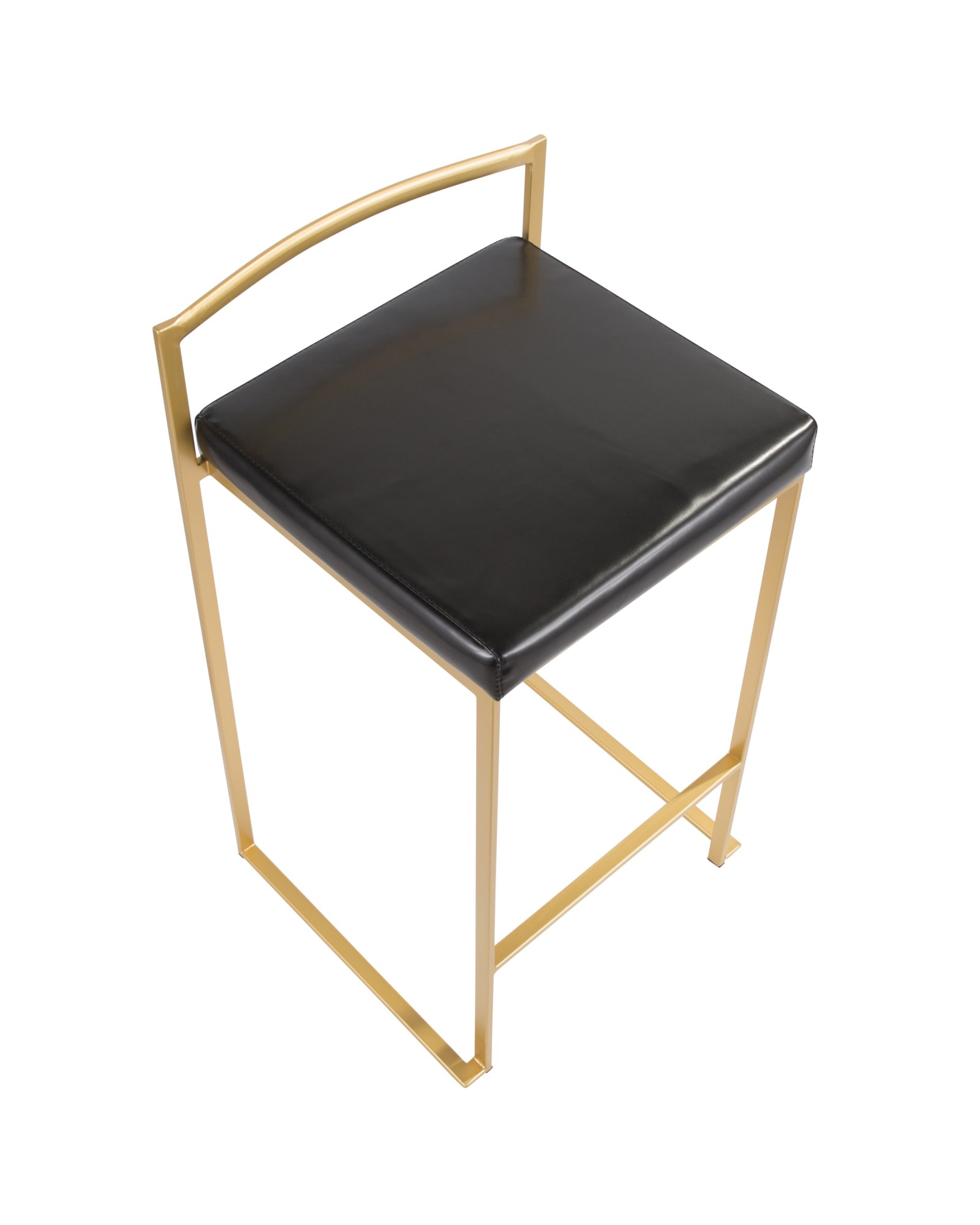 Fuji Contemporary-Glam Counter Stool in Gold with Black Faux Leather - Set of 2