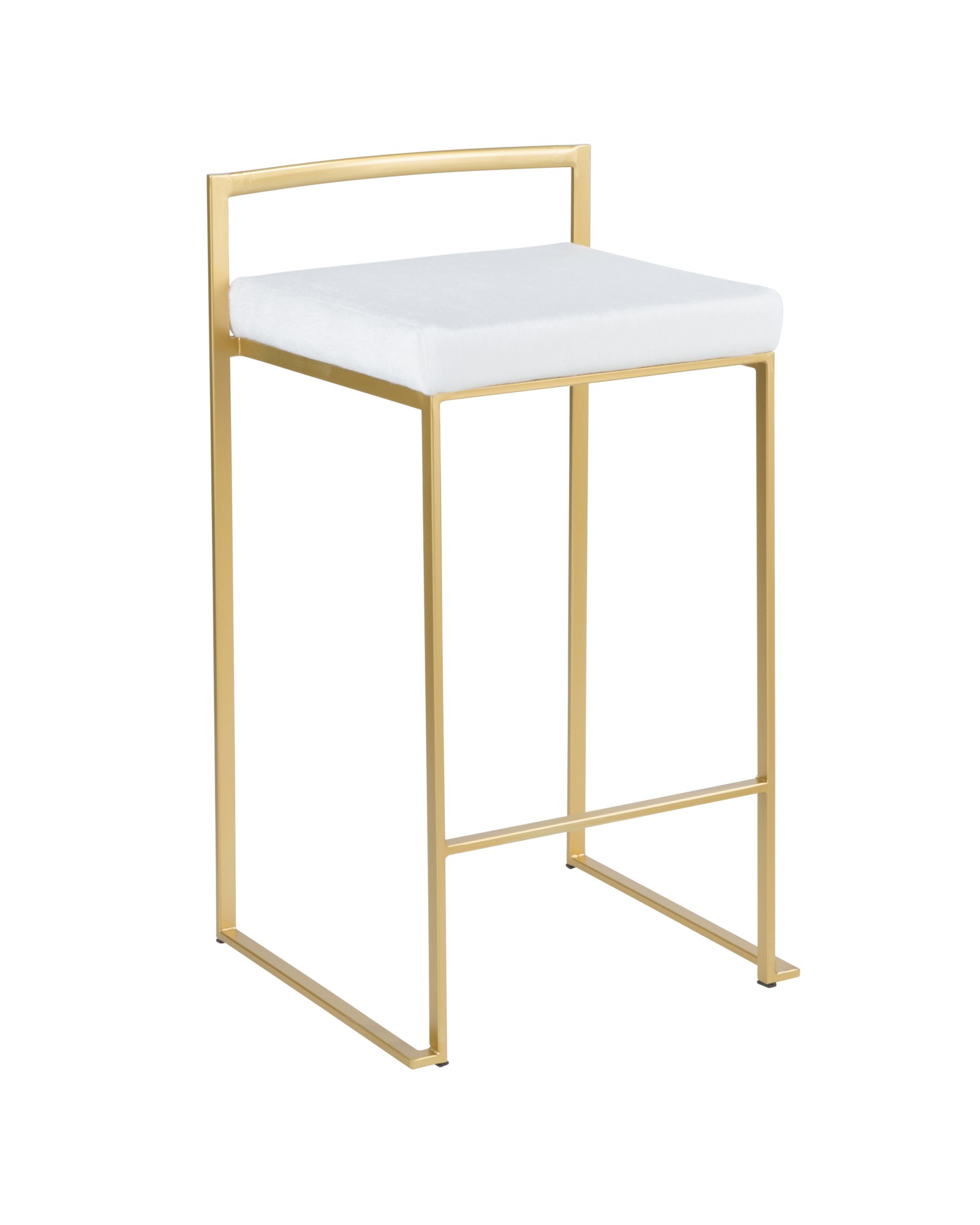 Fuji Contemporary-Glam Stackable Counter Stool in Gold with White Mohair Cushion - Set of 2