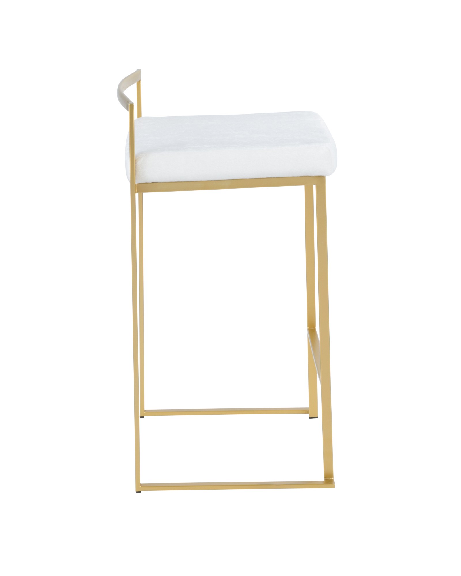 Fuji Contemporary-Glam Stackable Counter Stool in Gold with White Mohair Cushion - Set of 2