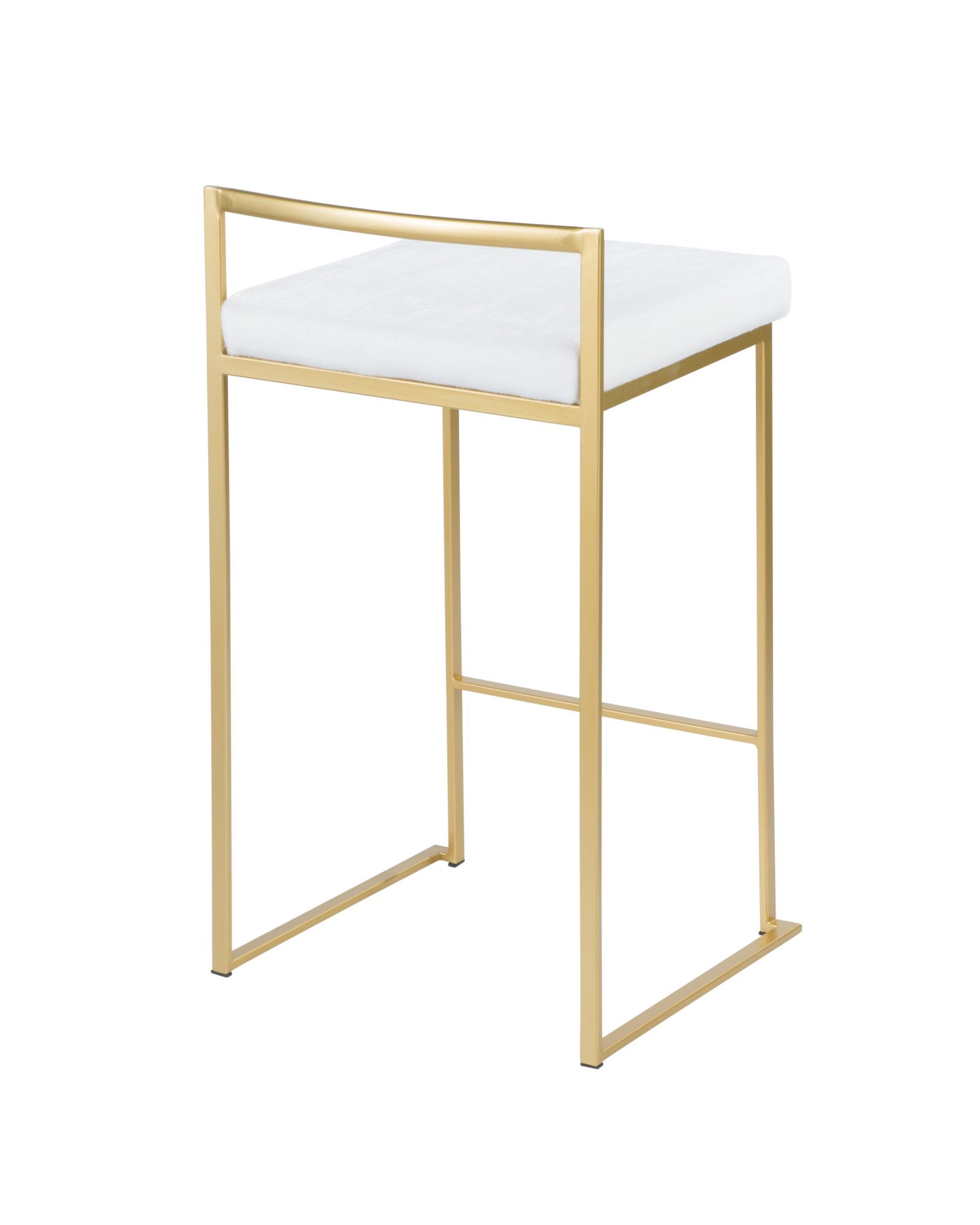 Fuji Contemporary-Glam Stackable Counter Stool in Gold with White Mohair Cushion - Set of 2