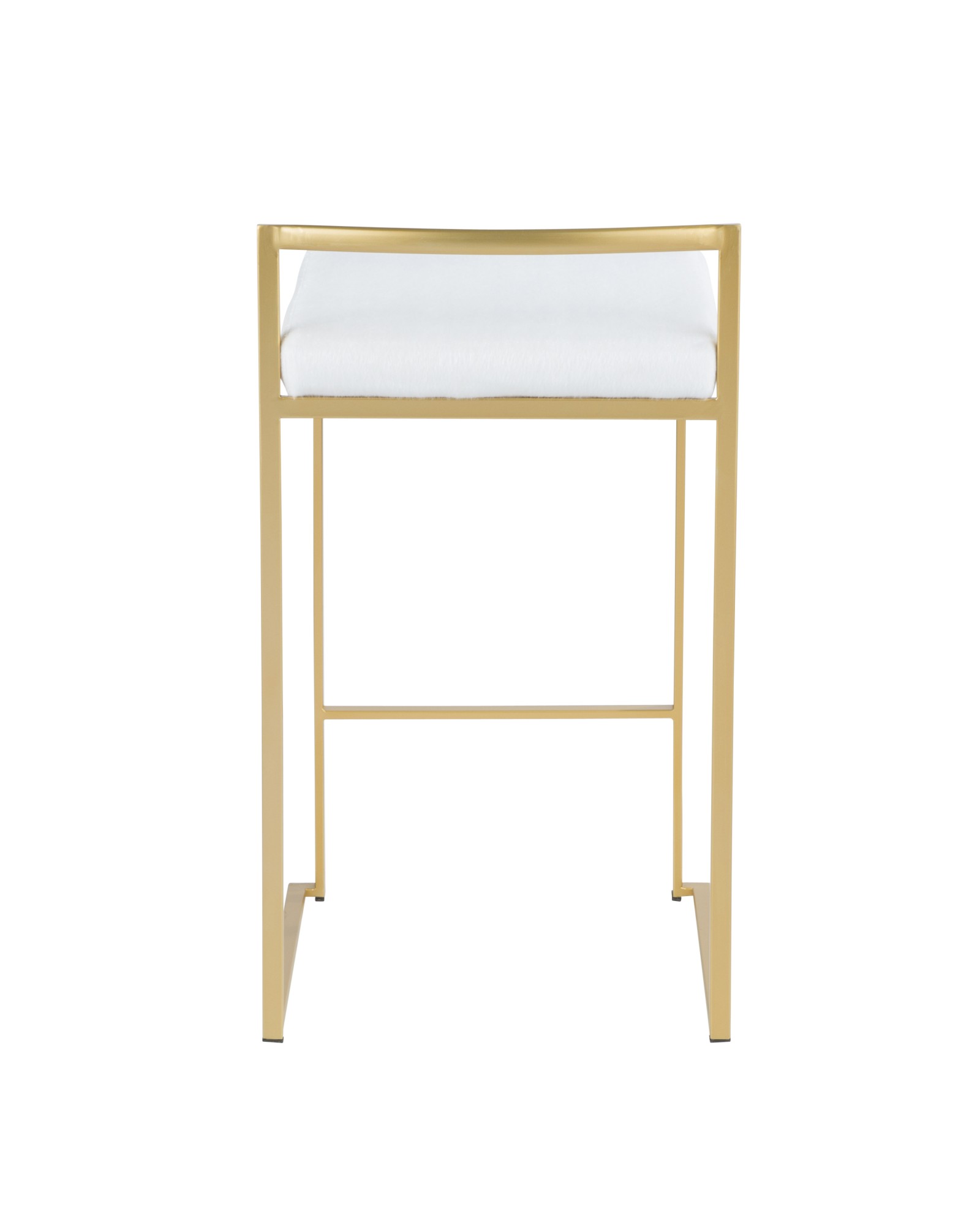 Fuji Contemporary-Glam Stackable Counter Stool in Gold with White Mohair Cushion - Set of 2